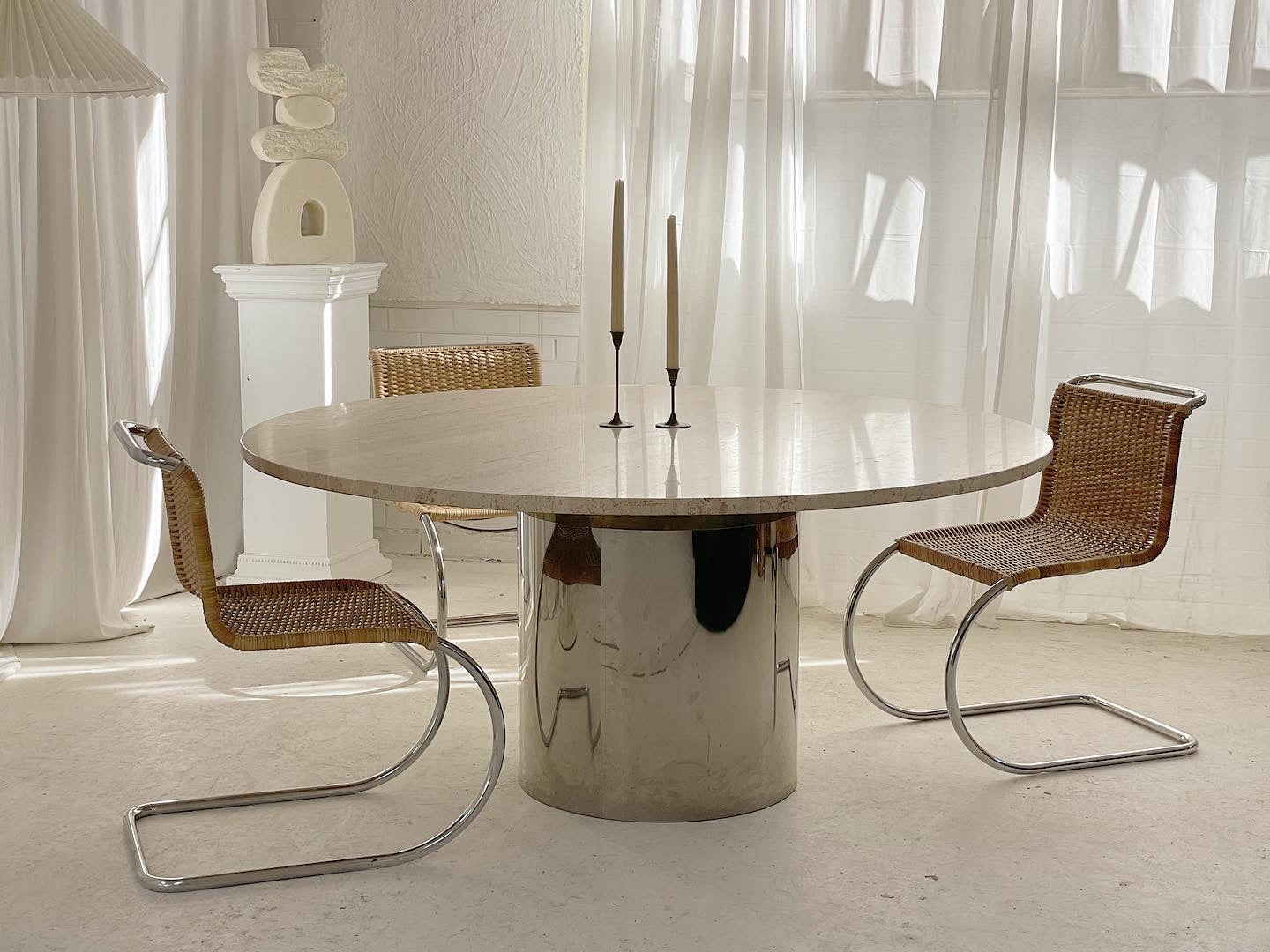 Stunning Large Round Travertine Dining Table