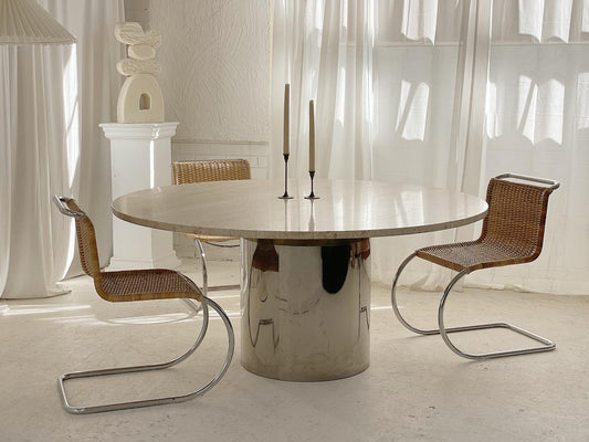 Stunning Large Round Travertine Dining Table