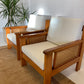Pine and Rattan Boucle Armchair - Two Available