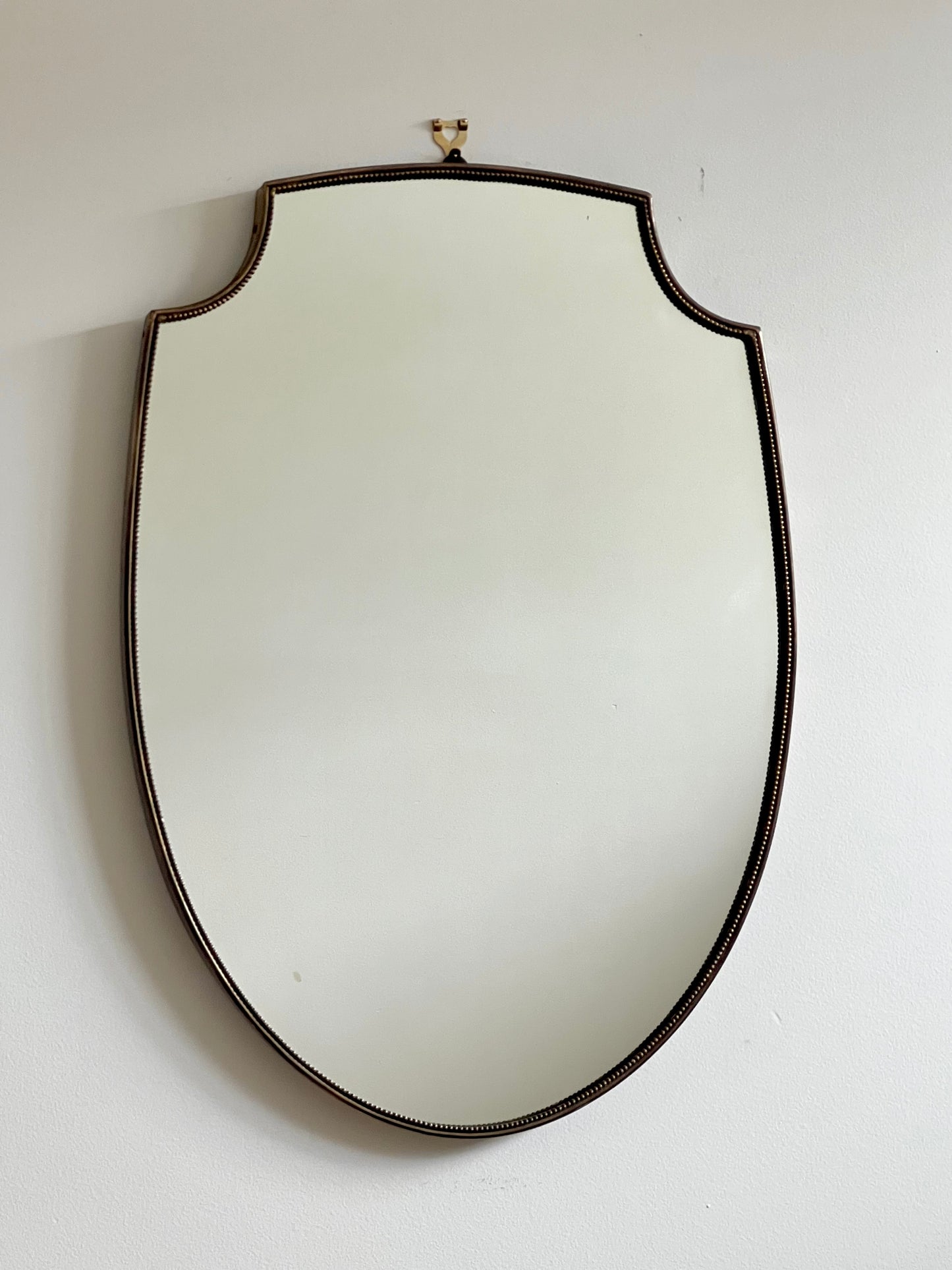 1950s Italian Brass Mirror - Beaded Shield