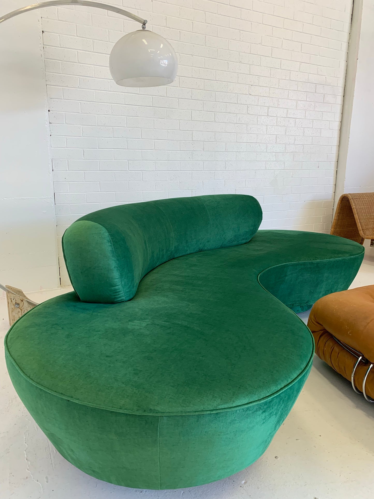 Stunning Green Curved Velvet Sofa