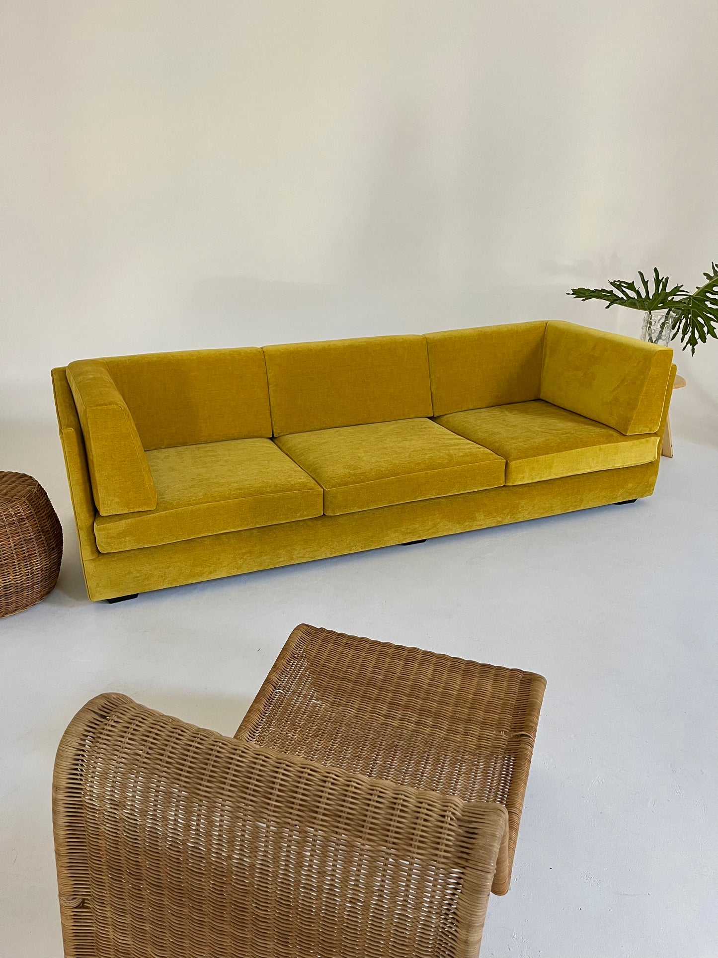 - Vintage Custom Velvet Sofa in Sunshine - Fully Refurbished