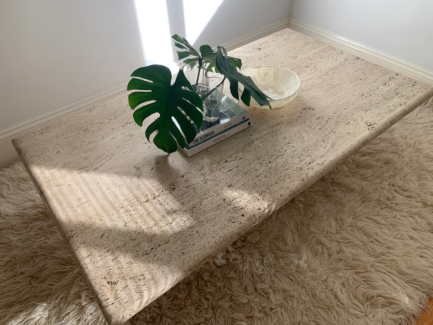Large Vintage Unfilled Travertine Coffee Table