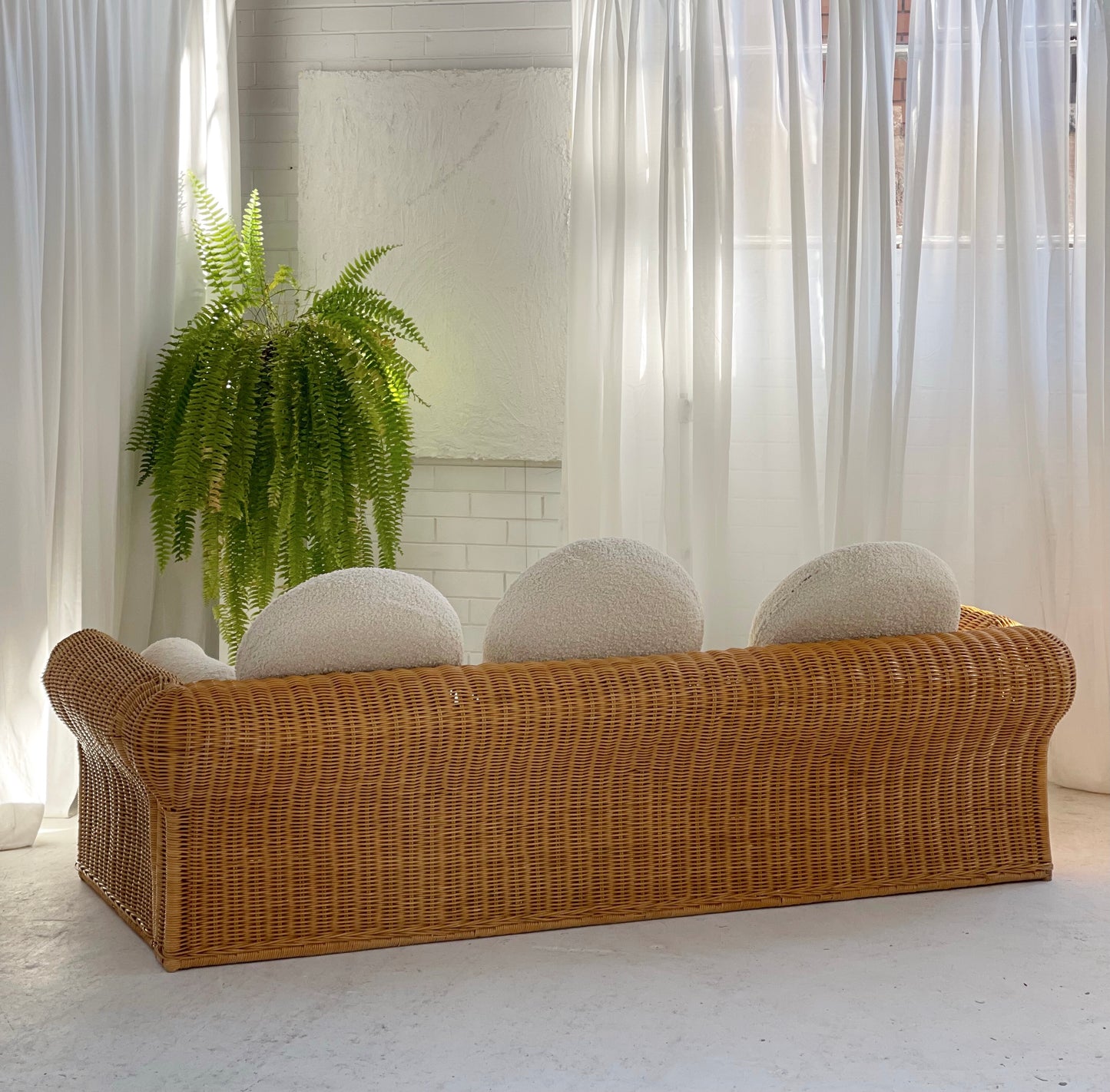Vintage Cane and Boucle Lounge / Day Bed