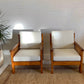 Pine and Rattan Boucle Armchair - Two Available