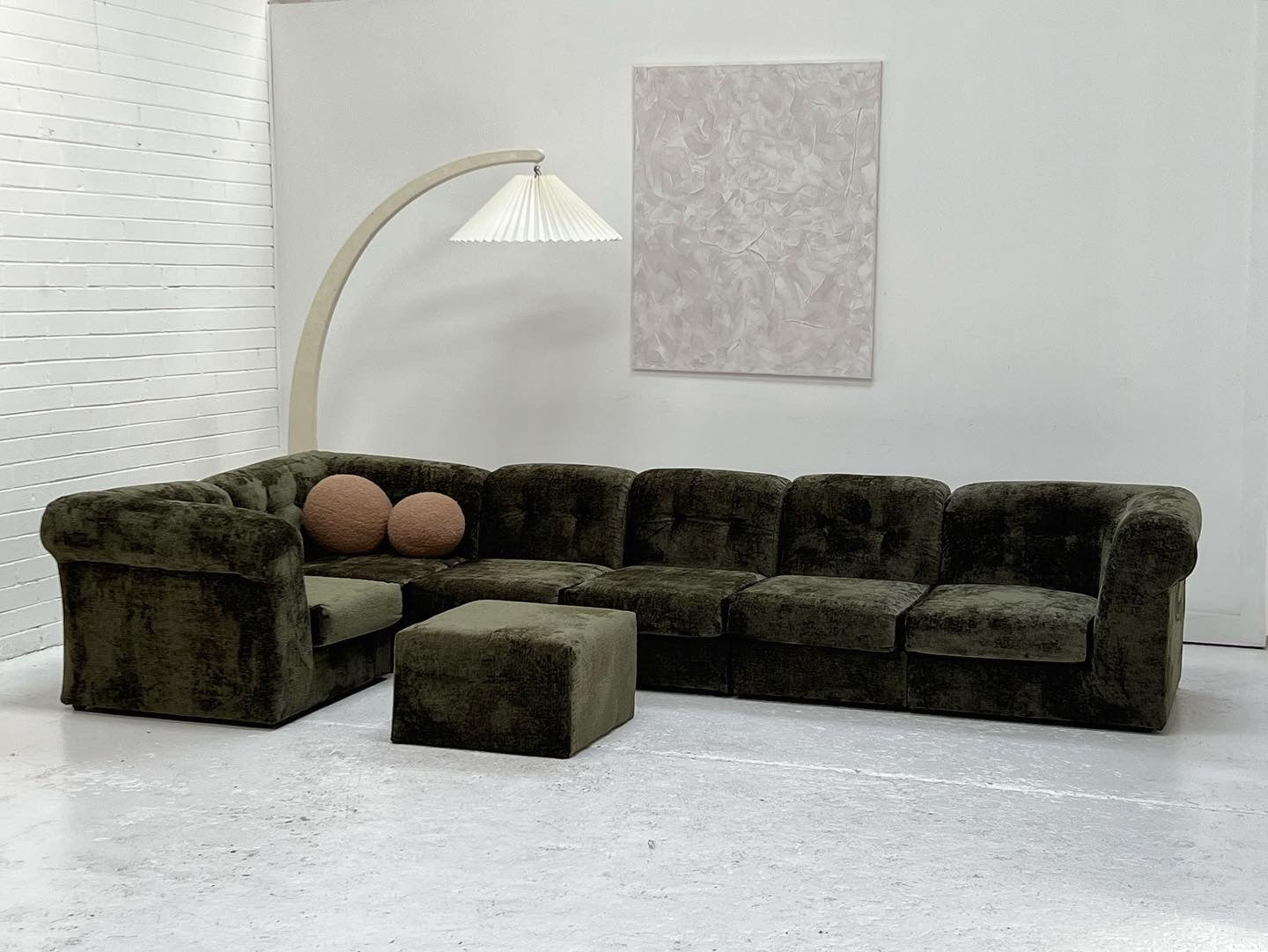 - Bespoke VandeRoza Green Chenille Modular Sofa - Seven Piece Set