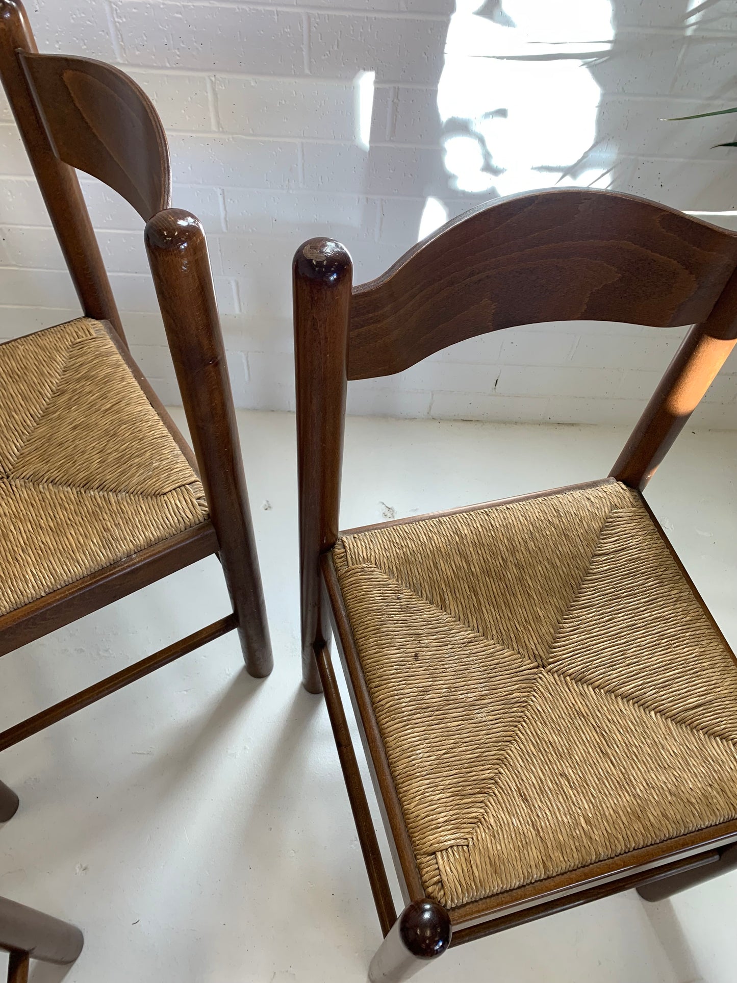 Vintage Timber Rush Dining Chairs - Eight Available