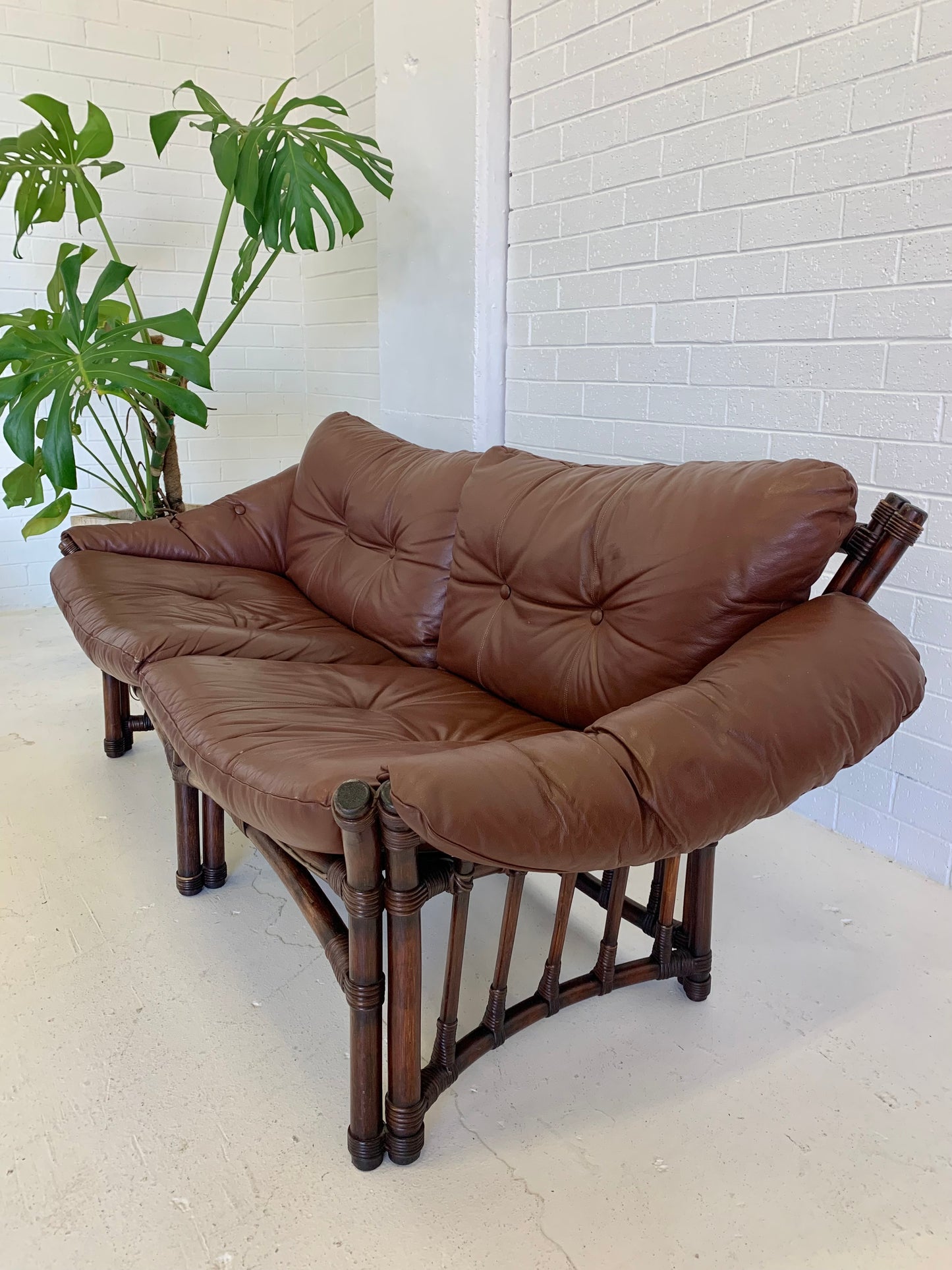 Vintage Cane and Leather Lounge