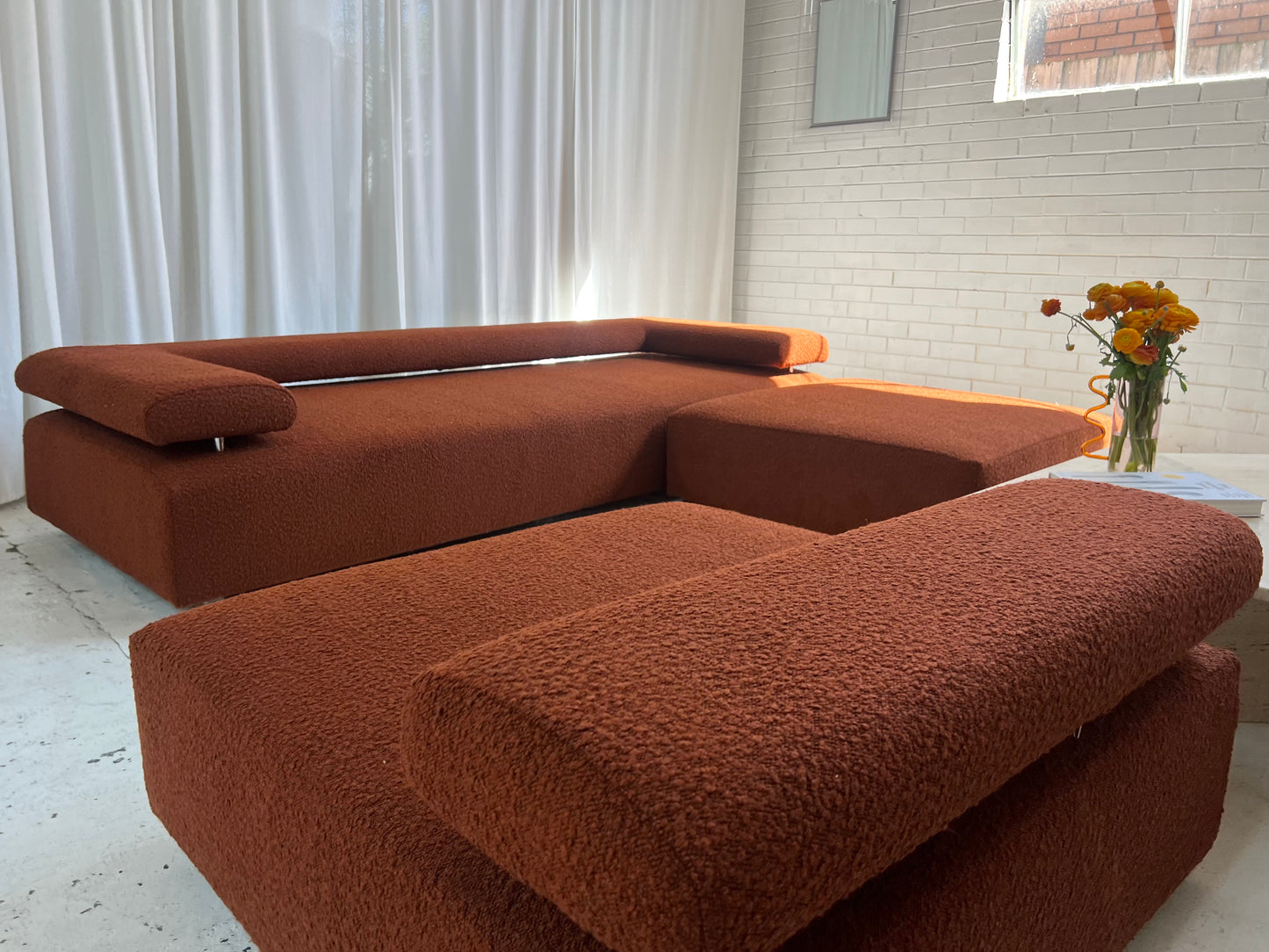 - Bespoke Rust Boucle Modular Sofa Set