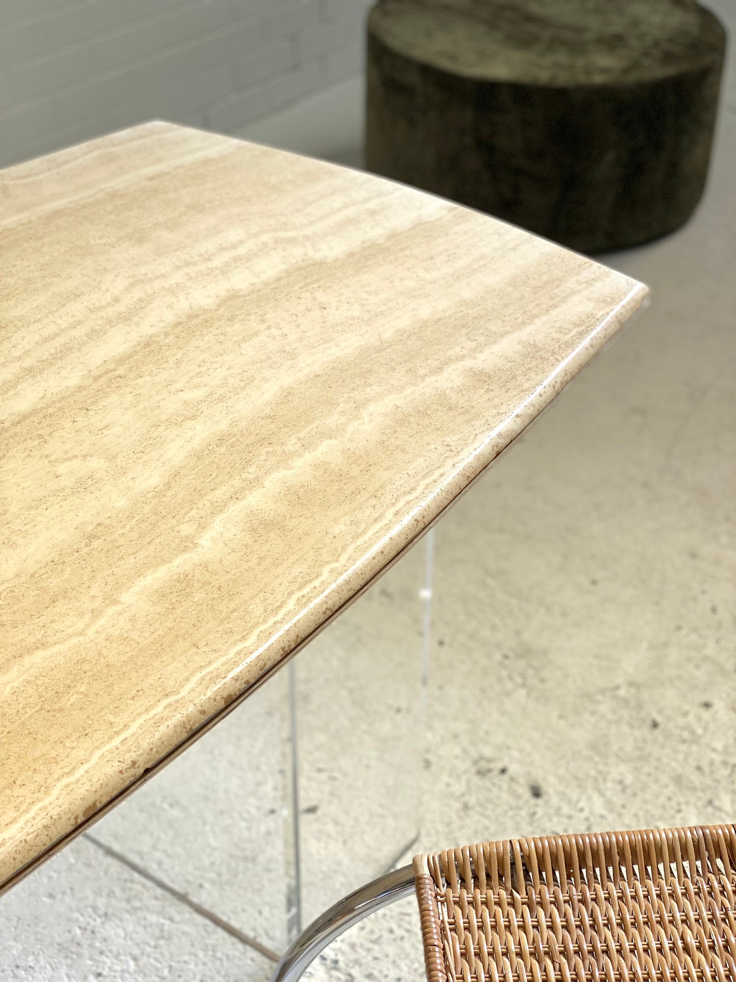Custom Travertine Lucite Dining Table