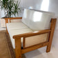 Pine and Rattan Boucle Two Seater Sofa