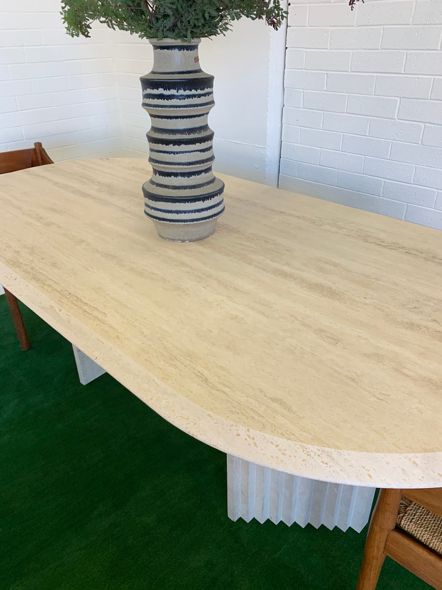 Incredible Honed Travertine Oval Dining Table