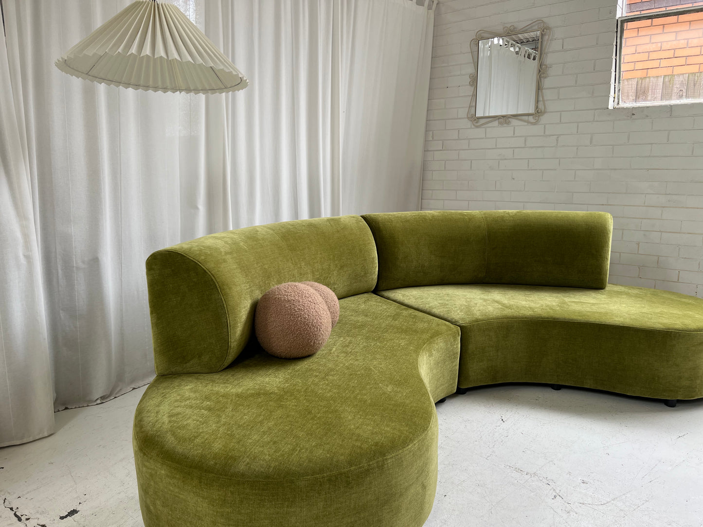 - Bespoke Olive Velvet Curved Modular Sofa