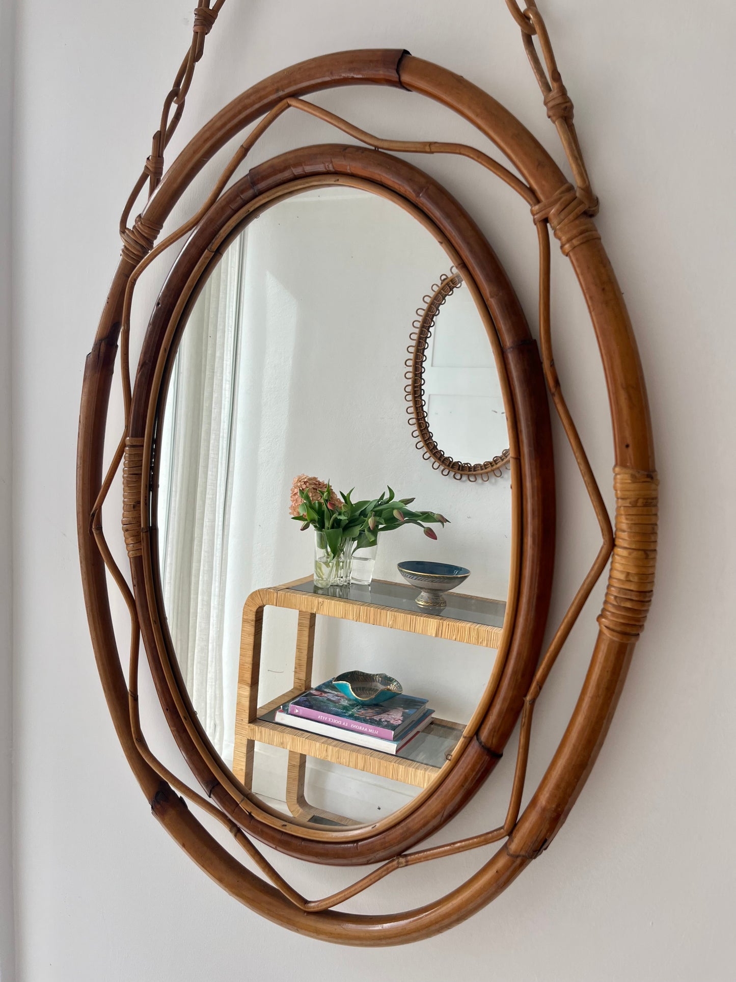 Vintage Italian Bamboo Mirror by Bonacina