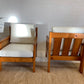 Pine and Rattan Boucle Armchair - Two Available