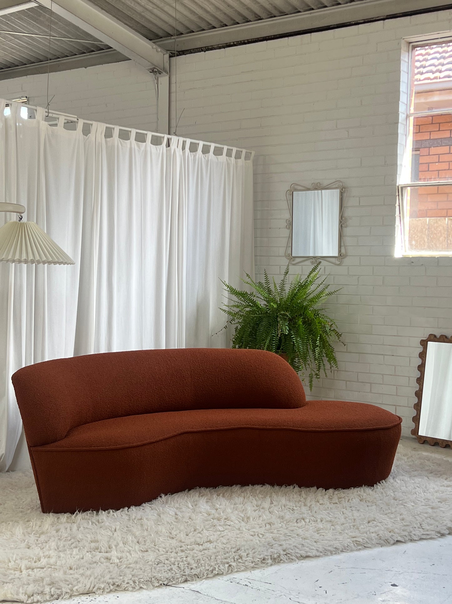 - Bespoke Rust Boucle Curved Sofa
