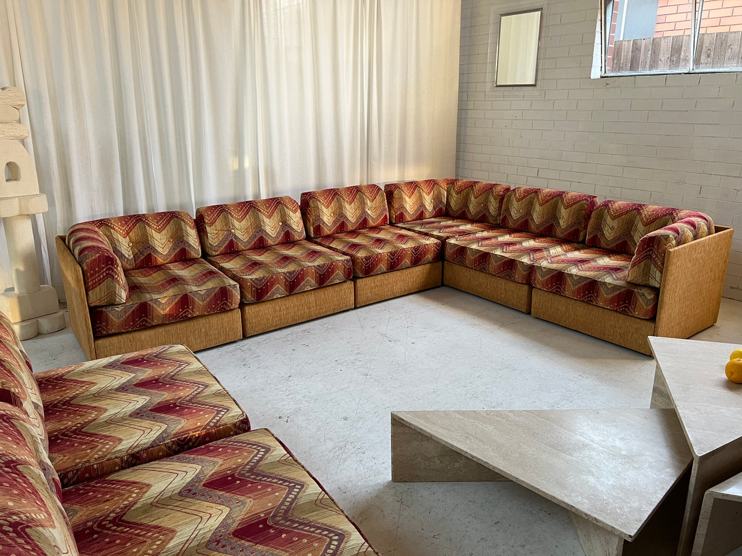 Vintage 9 Piece Geometric Corduroy Modular Sofa & Ottoman (Set)