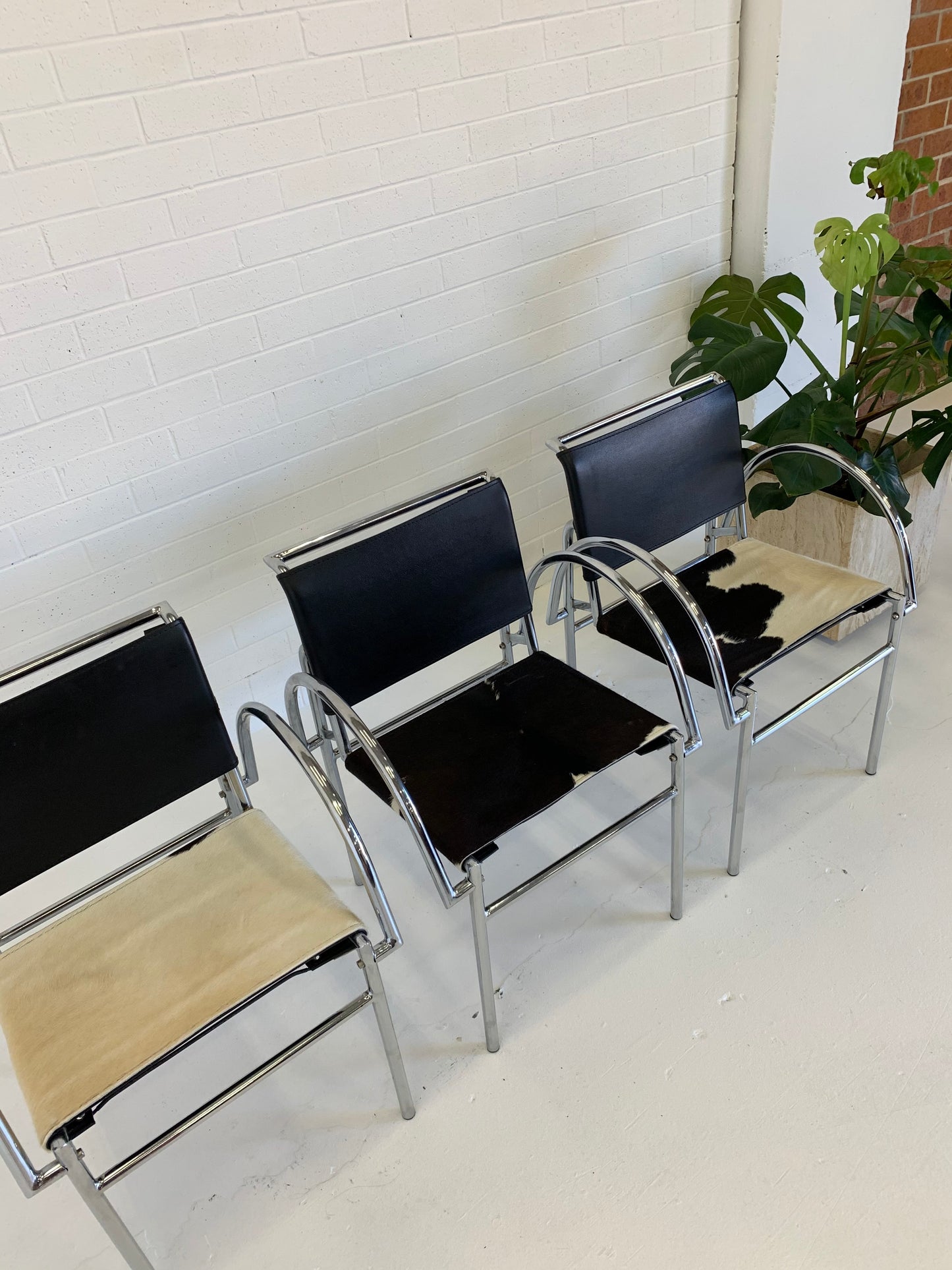 Tubular Chrome Chair with Cowhide Seat