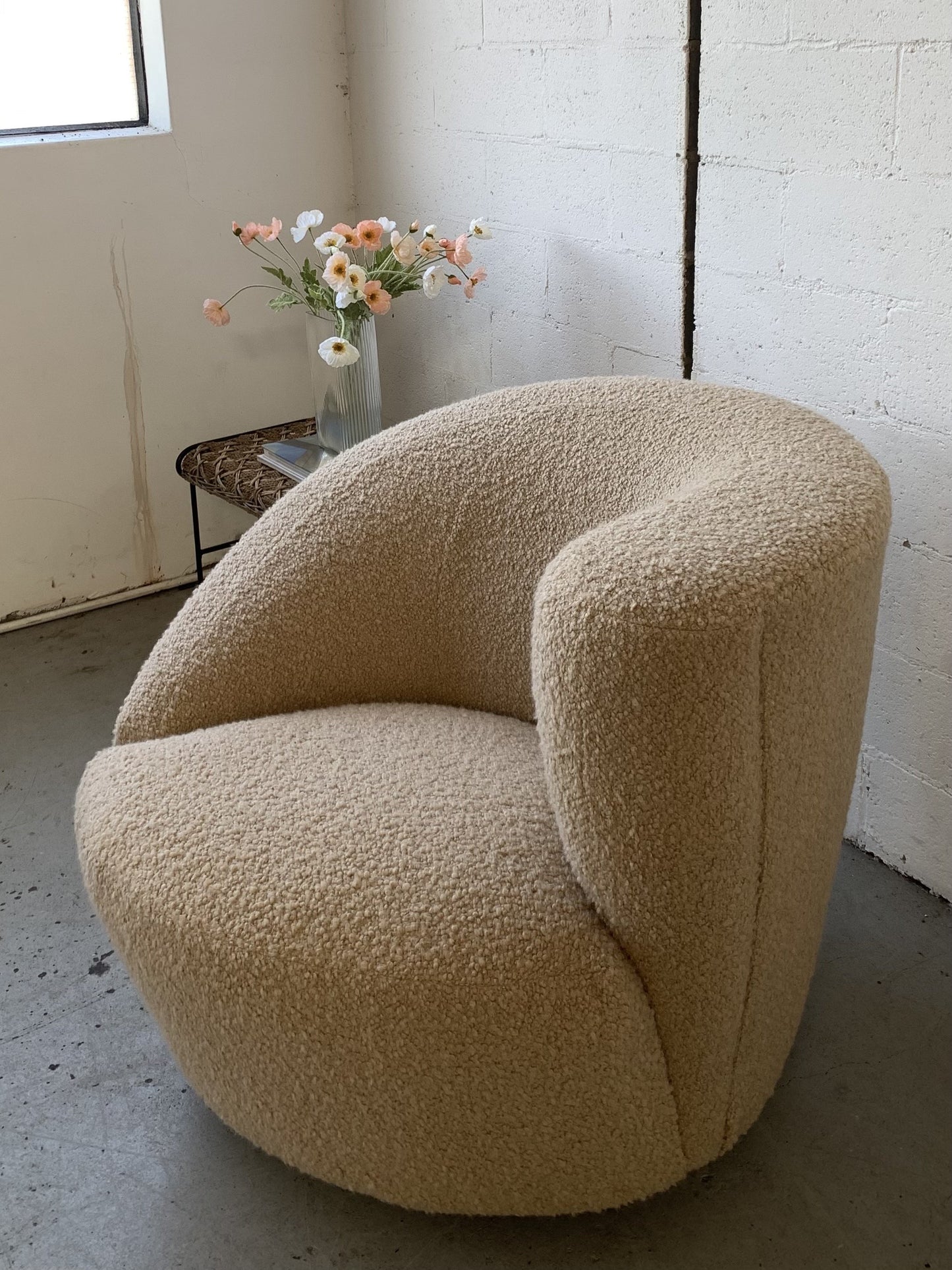 Sculptural Wool Boucle Swivel Chair by Design Warehouse