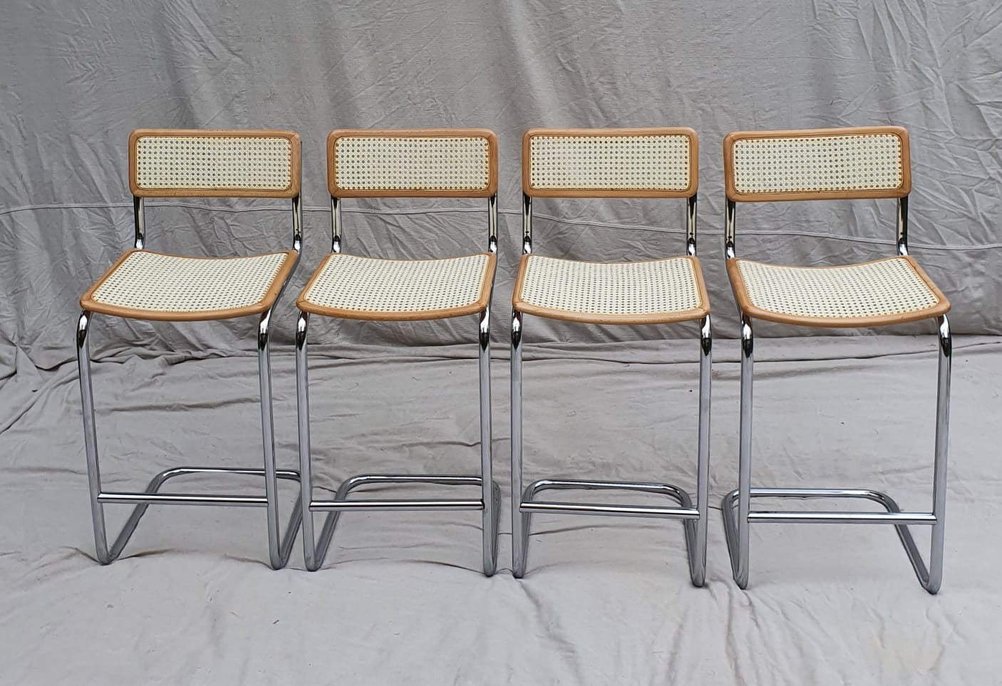 Set of Four Cesca Style Cane Bar Stools, made in Italy