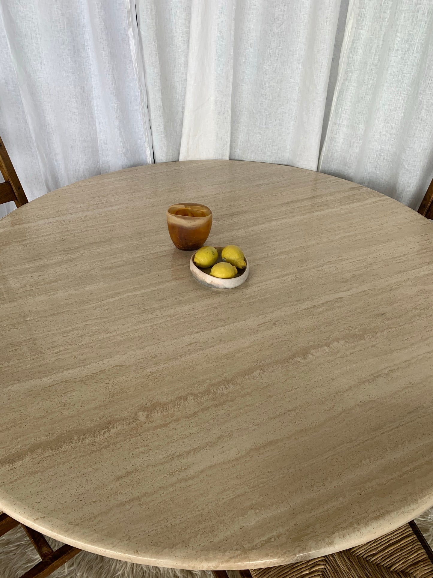 Large Vintage Circular 6-8 Seater Travertine Dining Table