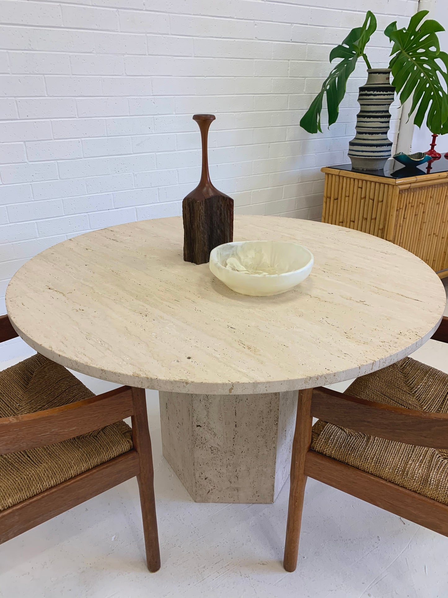 Vintage Unfilled Travertine Dining Table