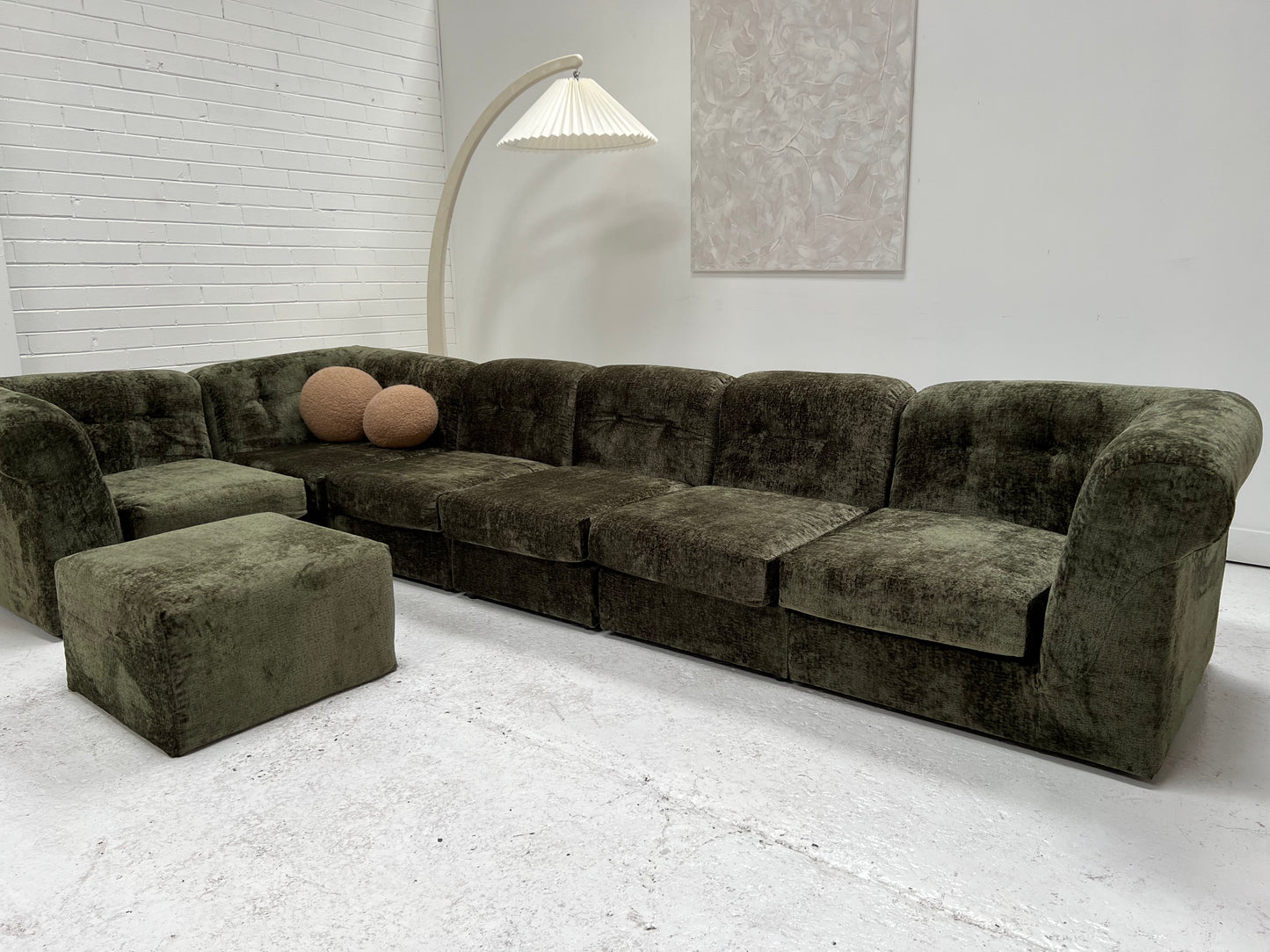 - Bespoke VandeRoza Green Chenille Modular Sofa - Seven Piece Set