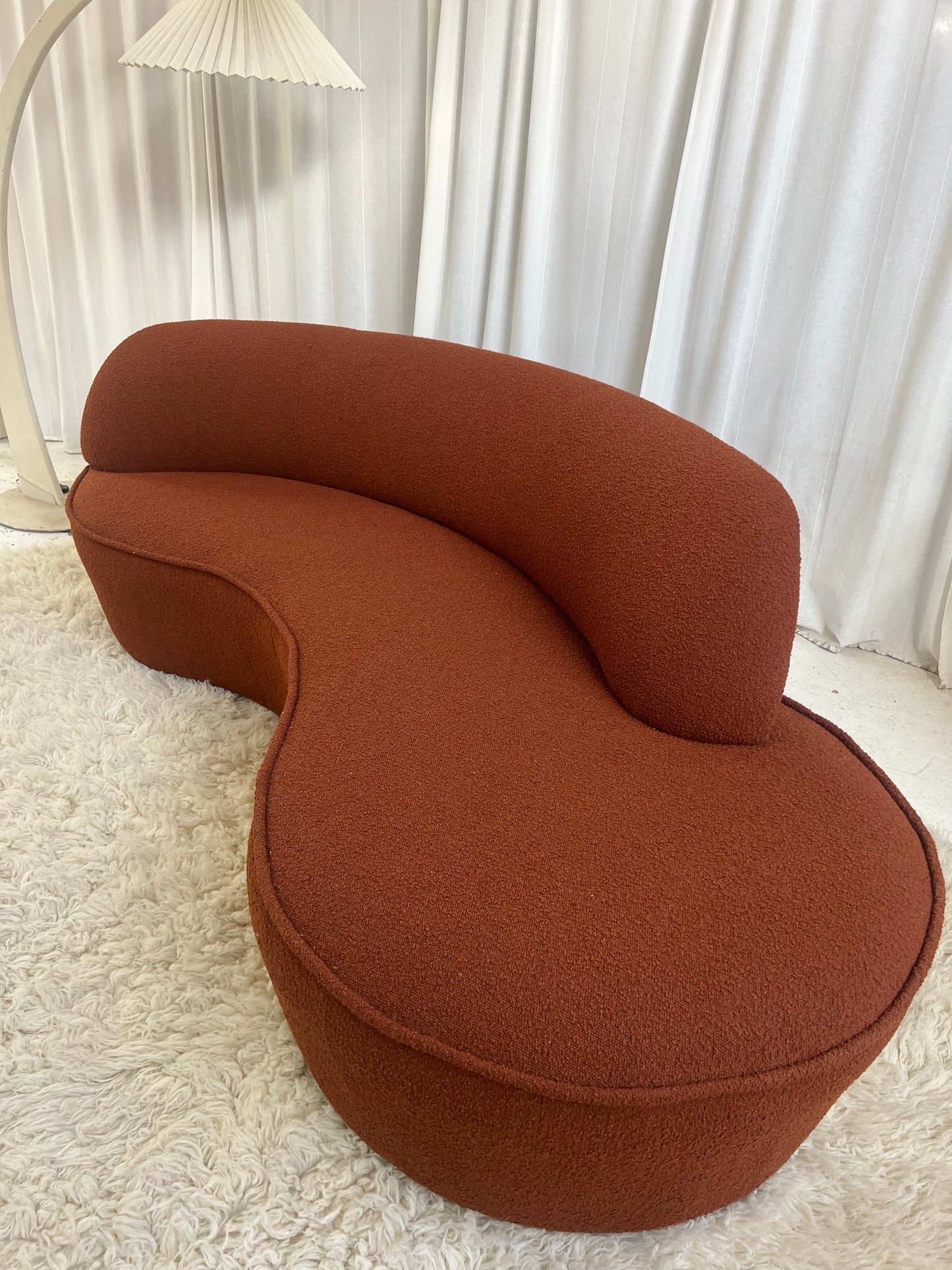 - Bespoke Rust Boucle Curved Sofa