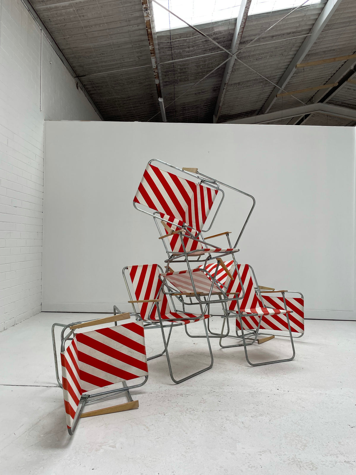Striped Outdoor Folding Chairs- Set of Seven