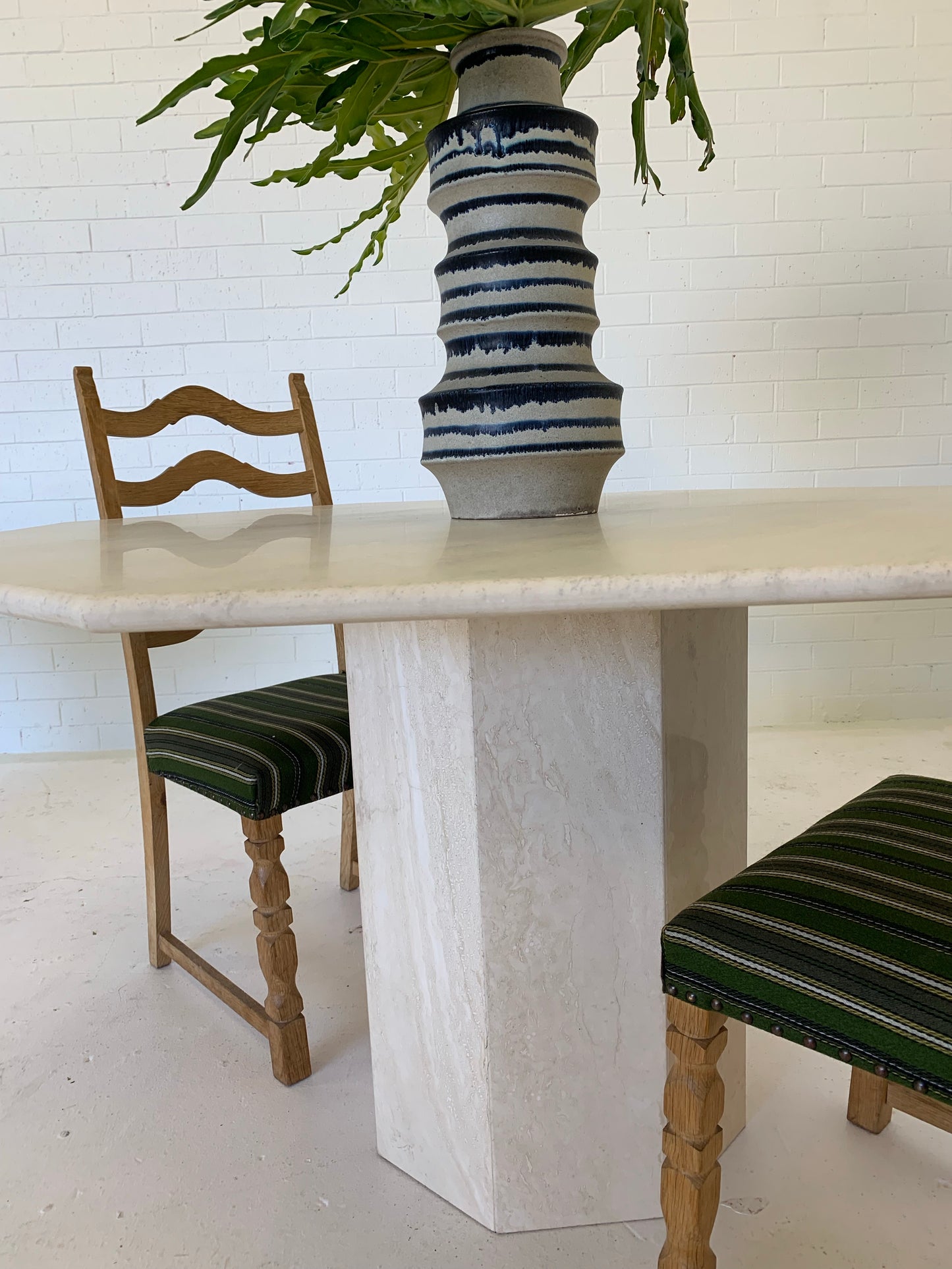 Vintage Honed Travertine Dining Table