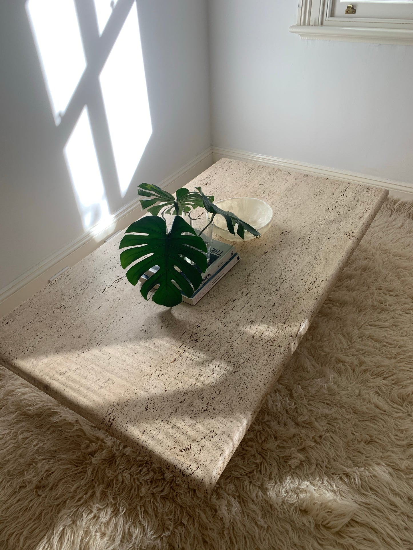 Large Vintage Unfilled Travertine Coffee Table