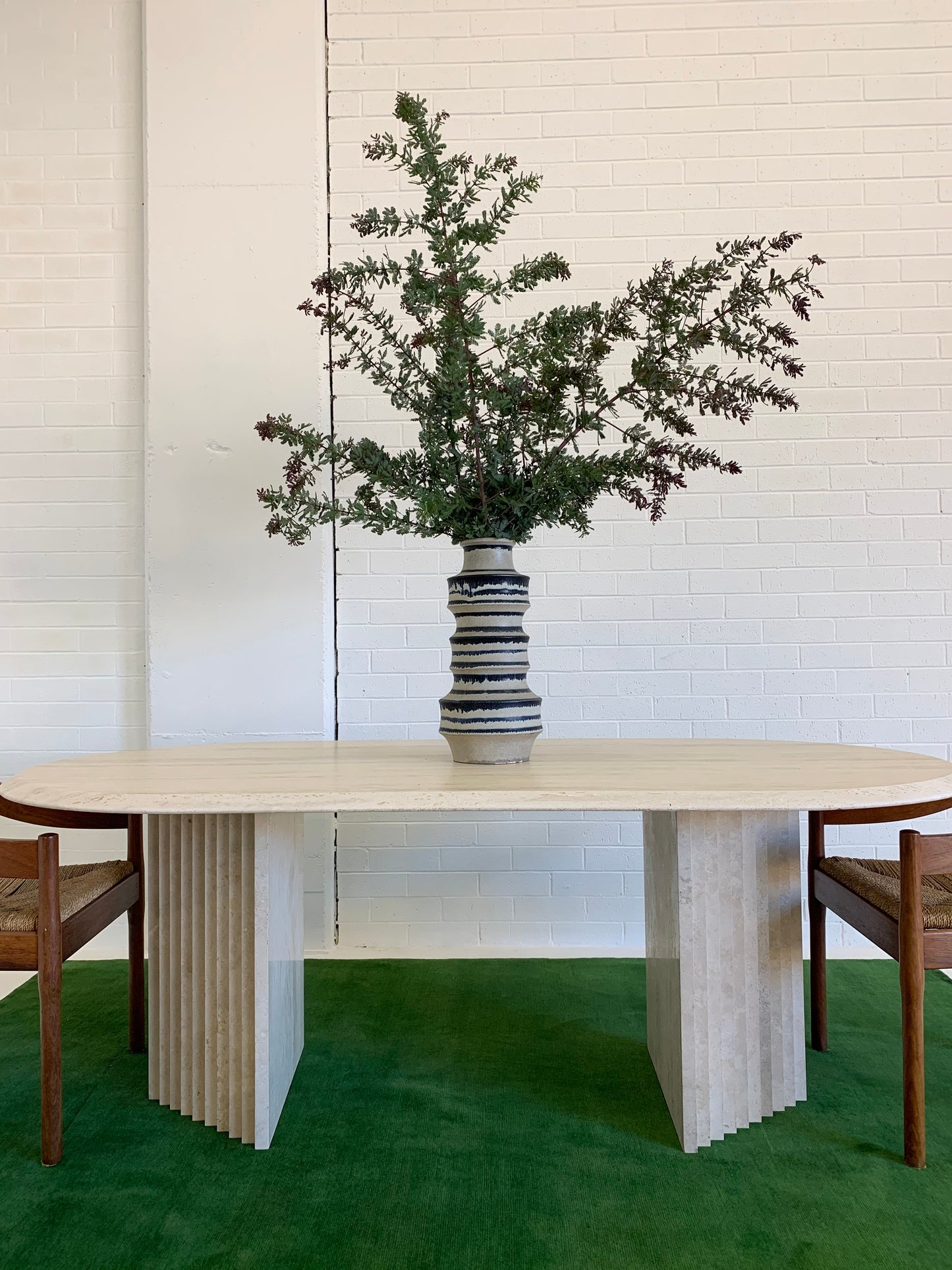 Incredible Honed Travertine Oval Dining Table