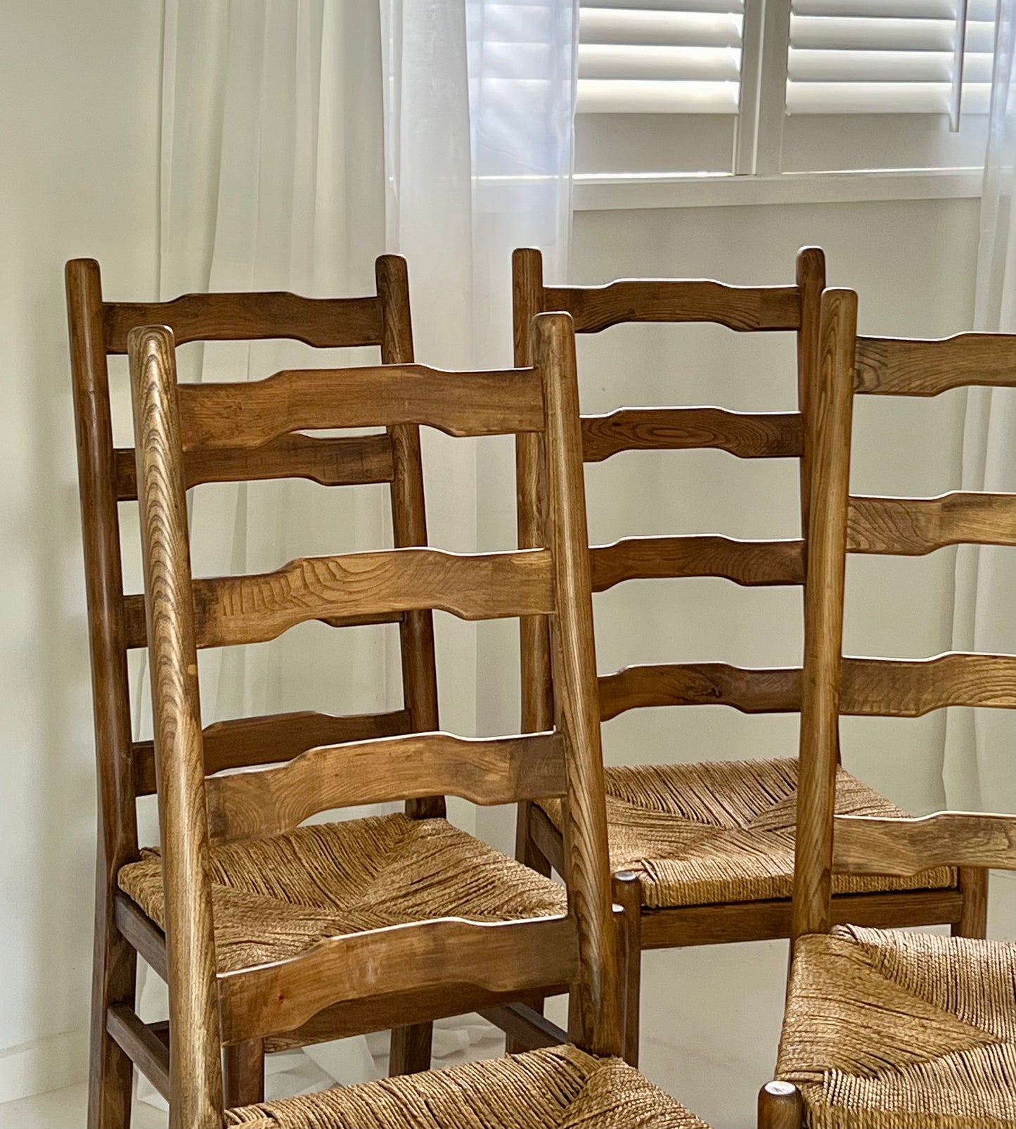 - Set of Eight Oak & Cord Dining Chairs