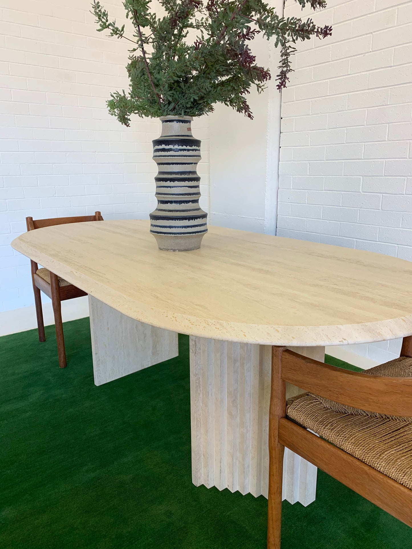 Incredible Honed Travertine Oval Dining Table