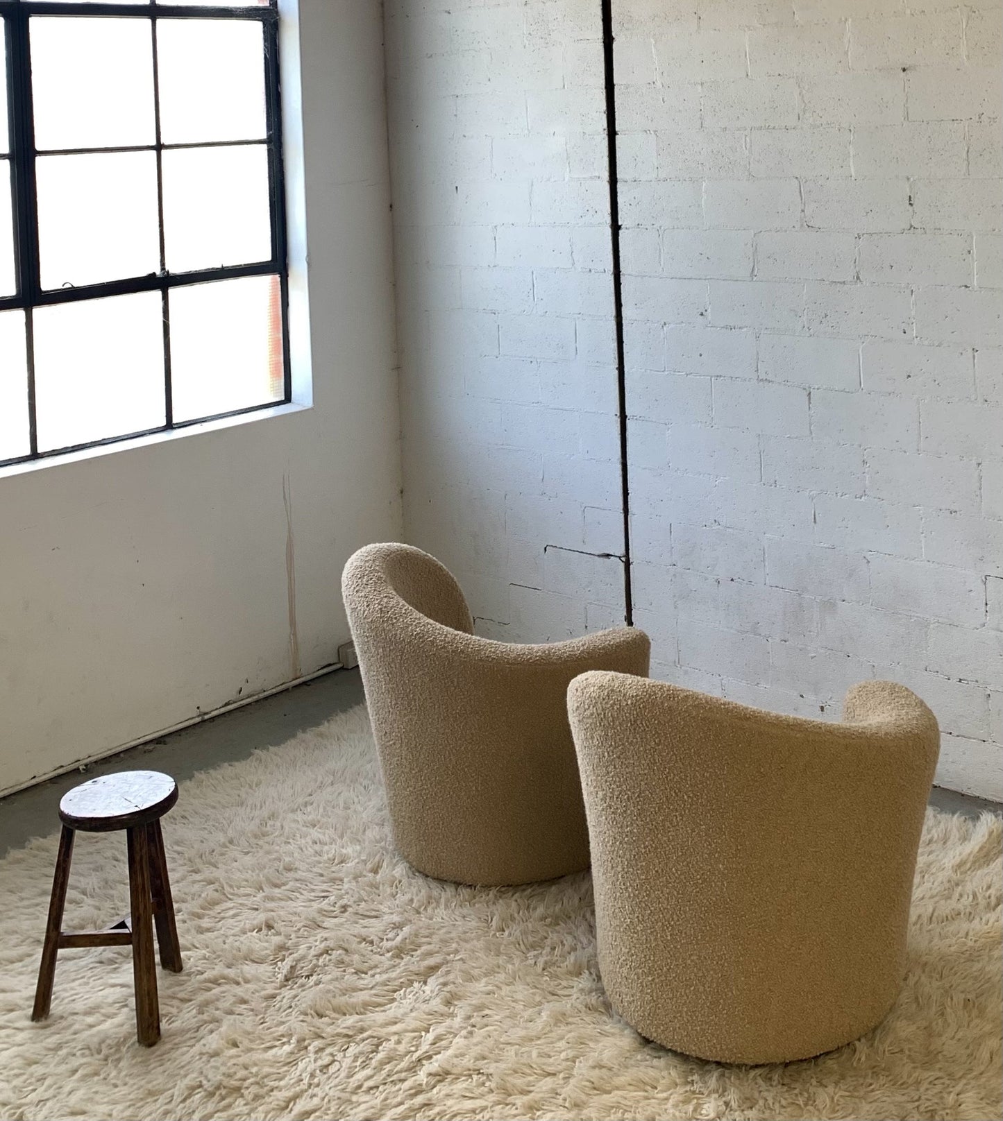 Vladimir Kagan-Style Swivel Chair in Wool Boucle - Two Available