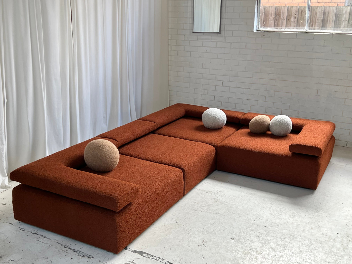 Large Bespoke Rust Boucle Modular Sofa
