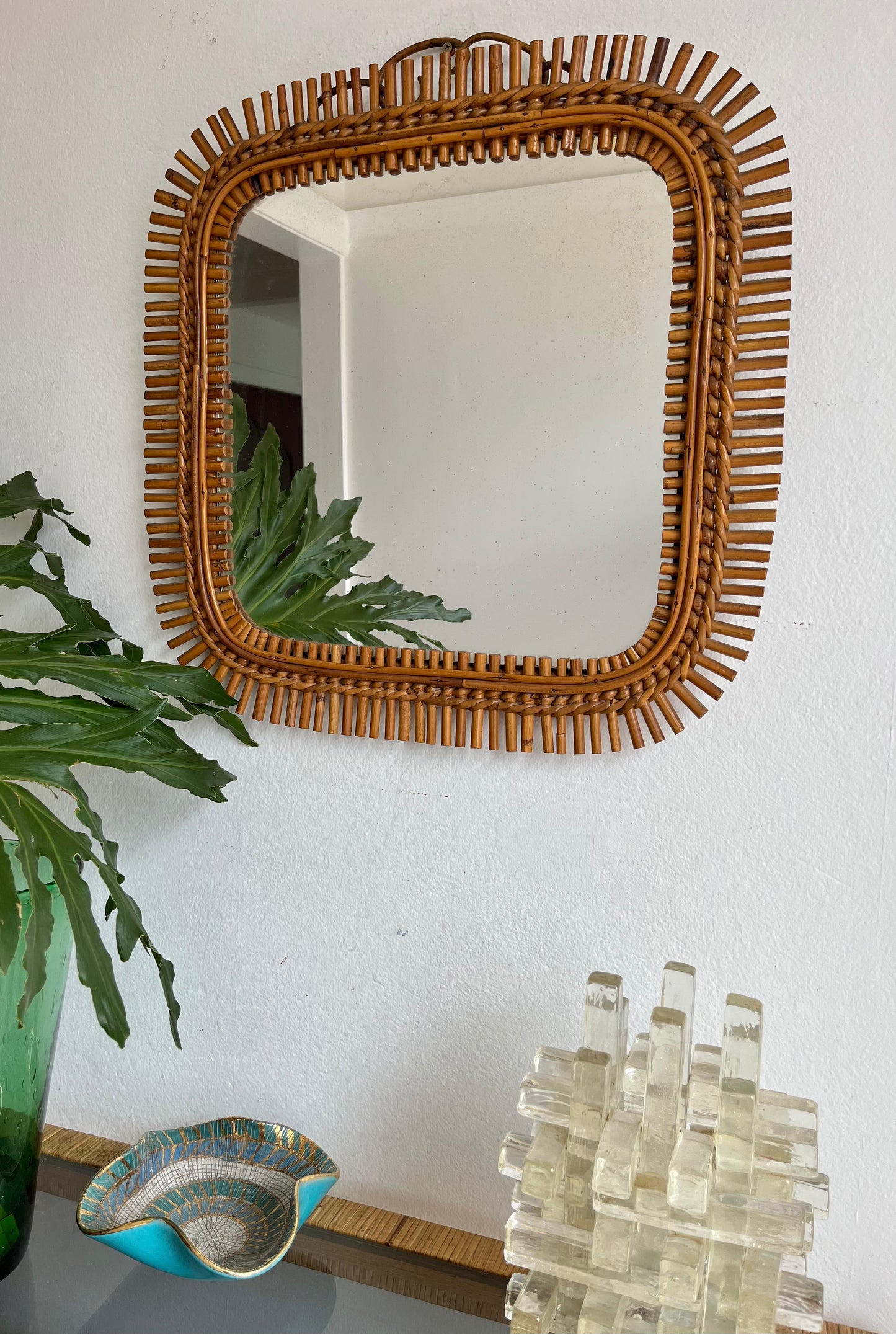Vintage Italian Bamboo Mirror by Bonacina