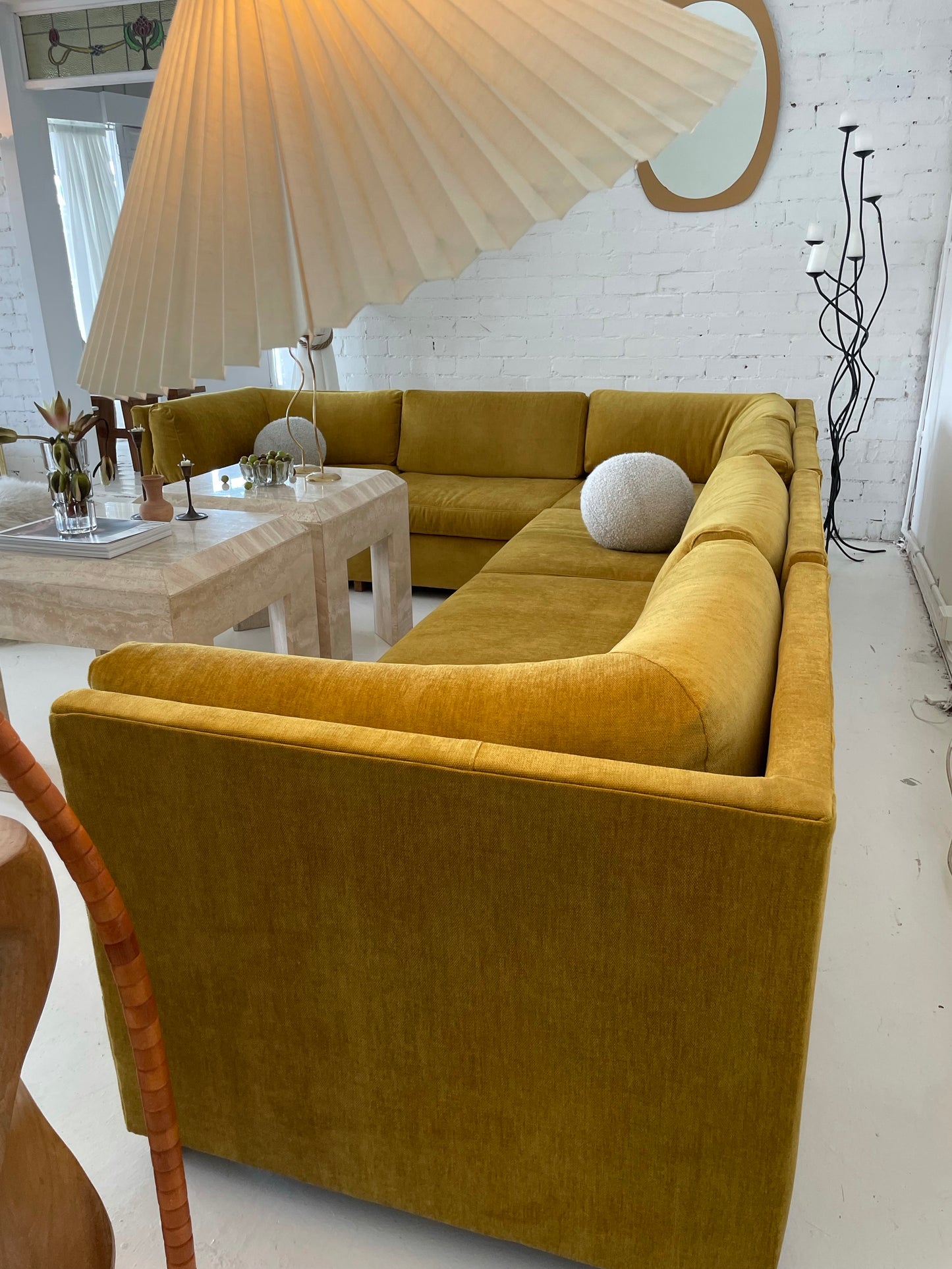 Large Yellow Velvet Vintage Modular Sofa