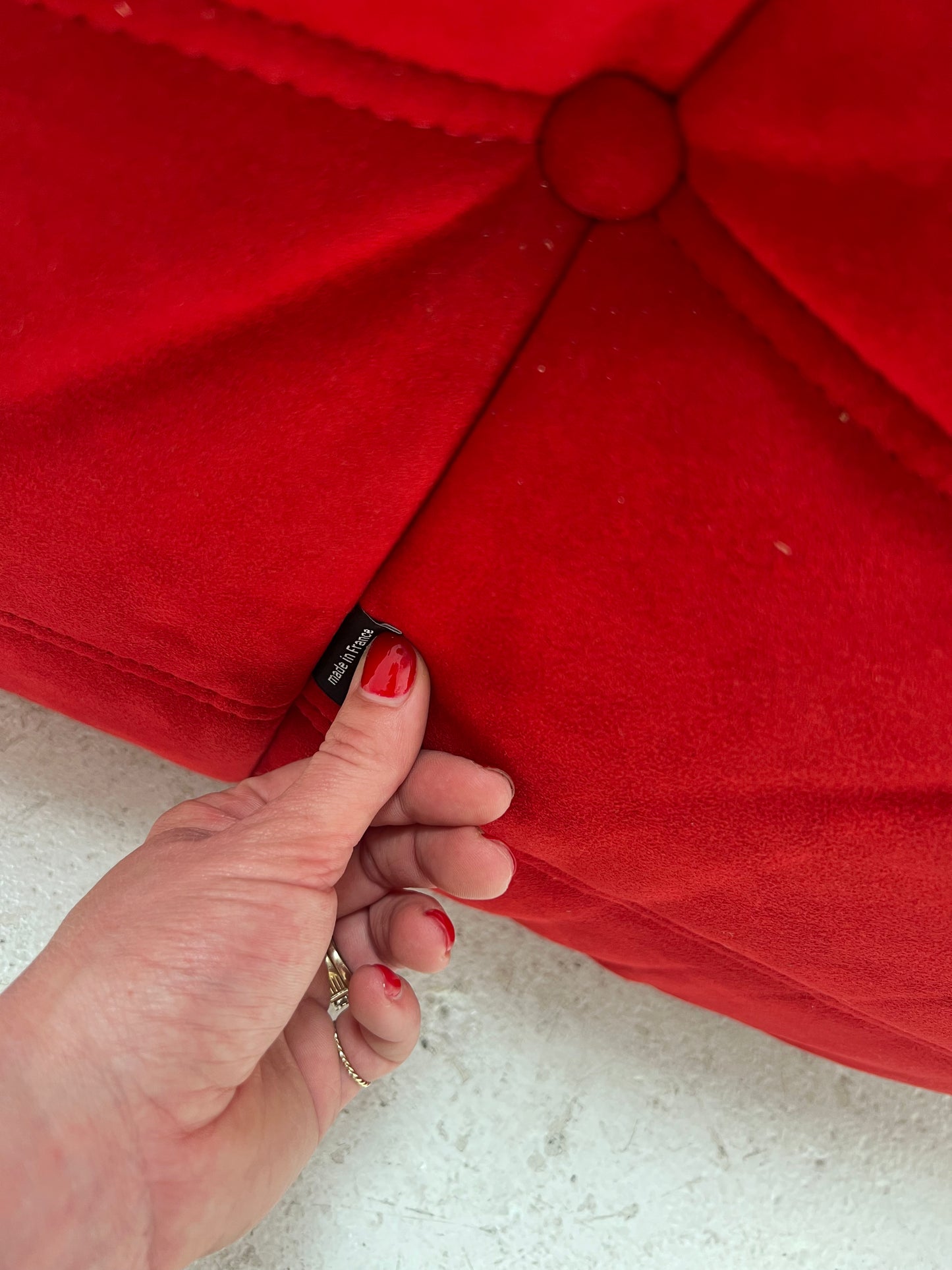 Vintage Ligne Roset Togo Fireside & Ottoman Set - Red Suede