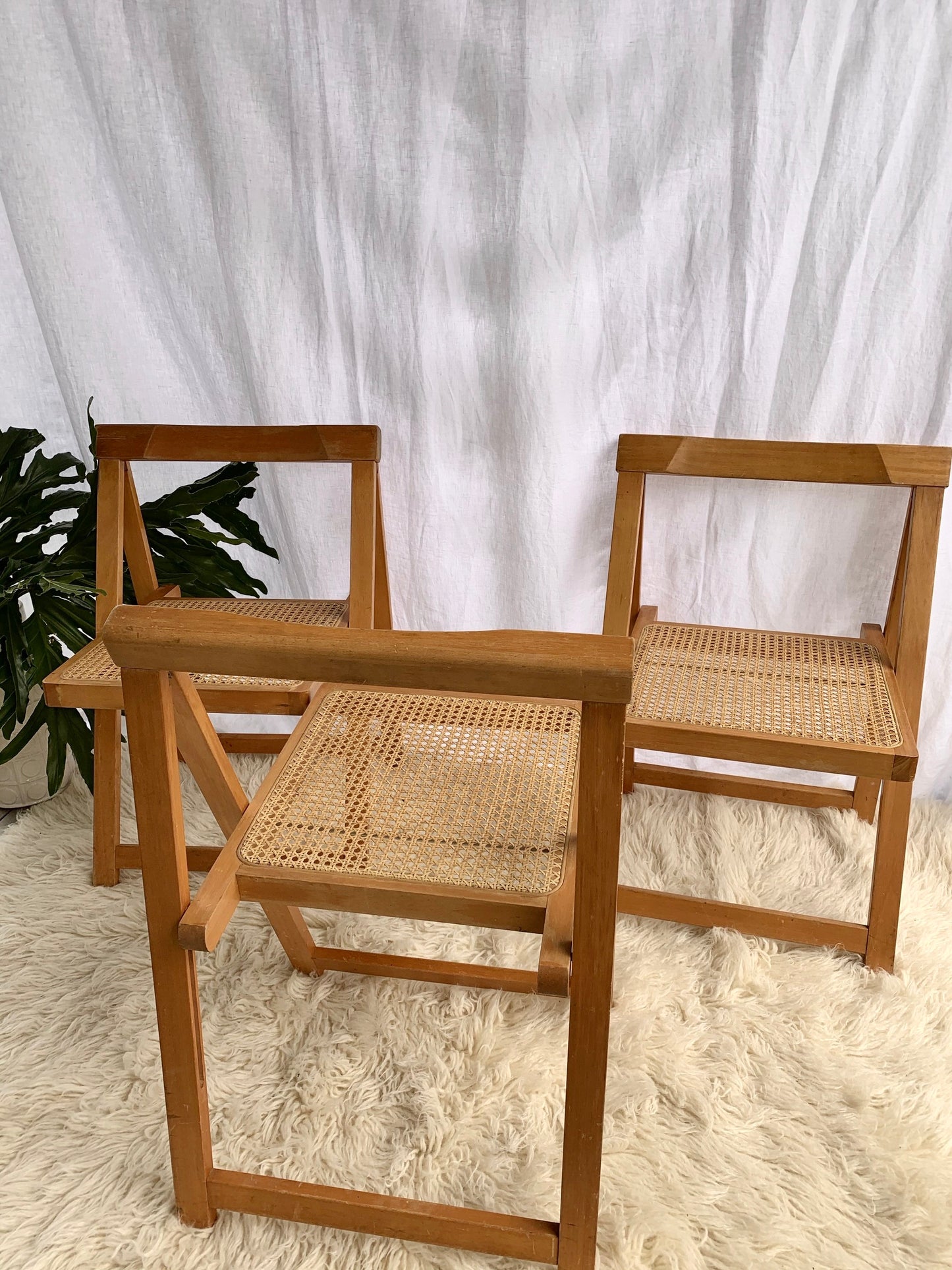 Original Italian Aldo Jacober Rattan Folding Chairs