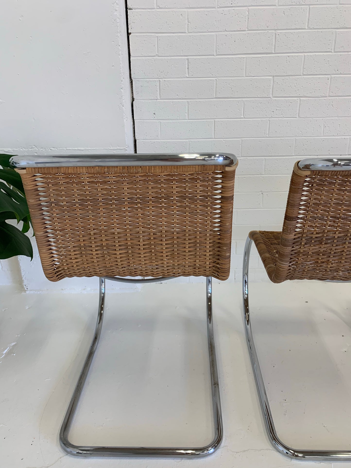 Vintage Cantilever Wicker and Chrome Dining Chairs