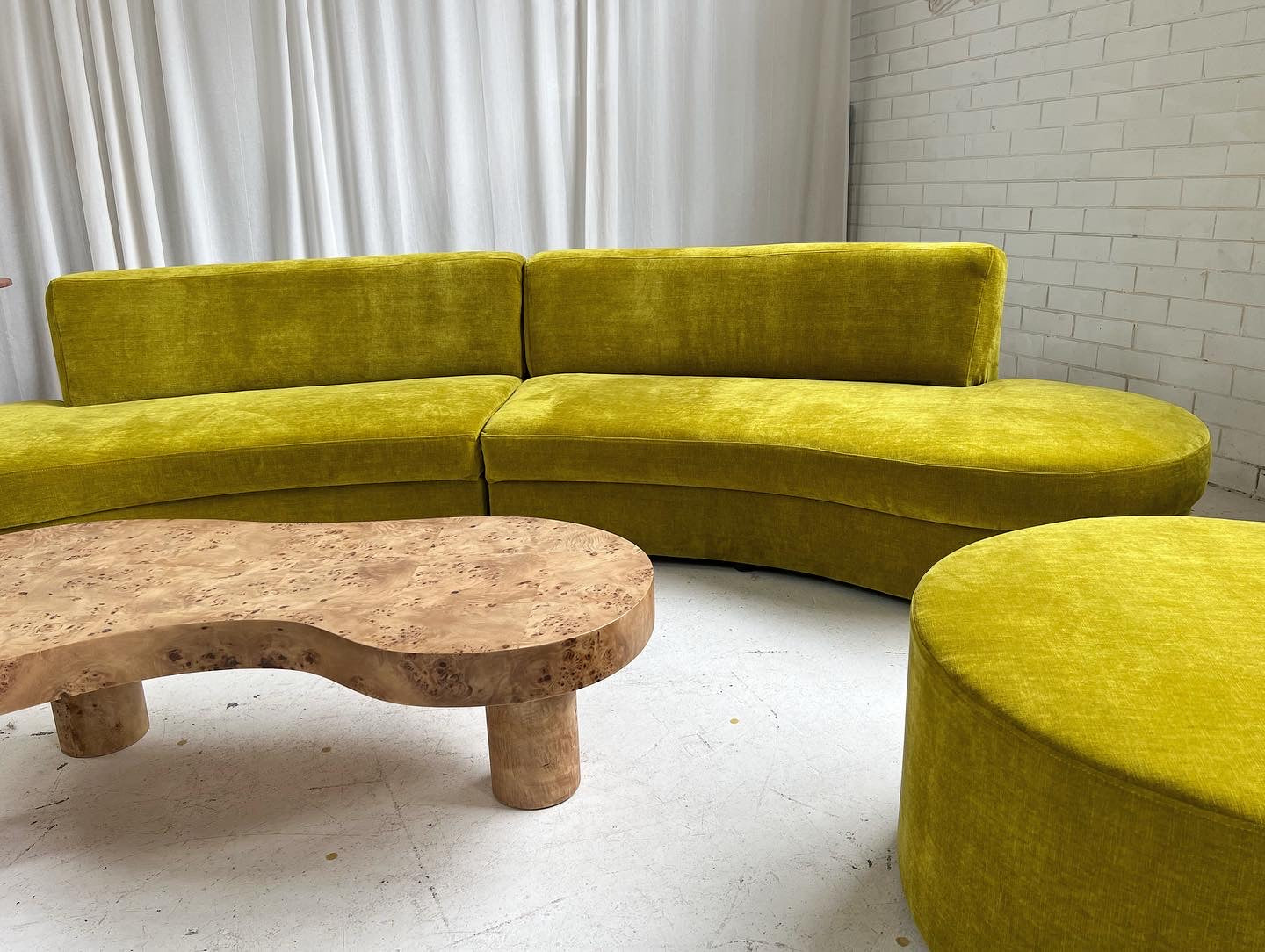 - Bespoke Chartreuse Velvet Curved Modular Sofa