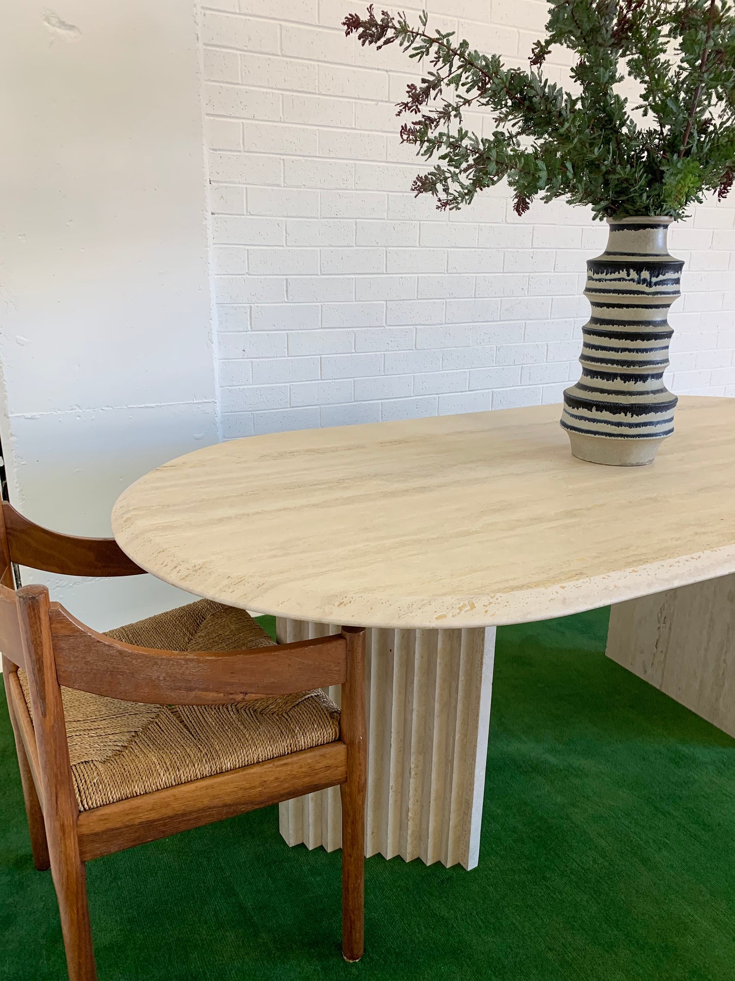 Incredible Honed Travertine Oval Dining Table
