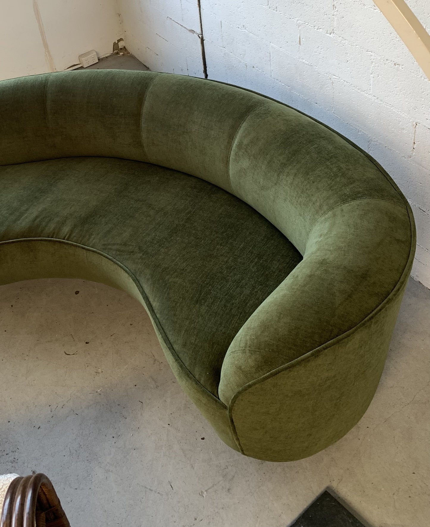 Curved Velvet Sofa in Deep Botanical Green