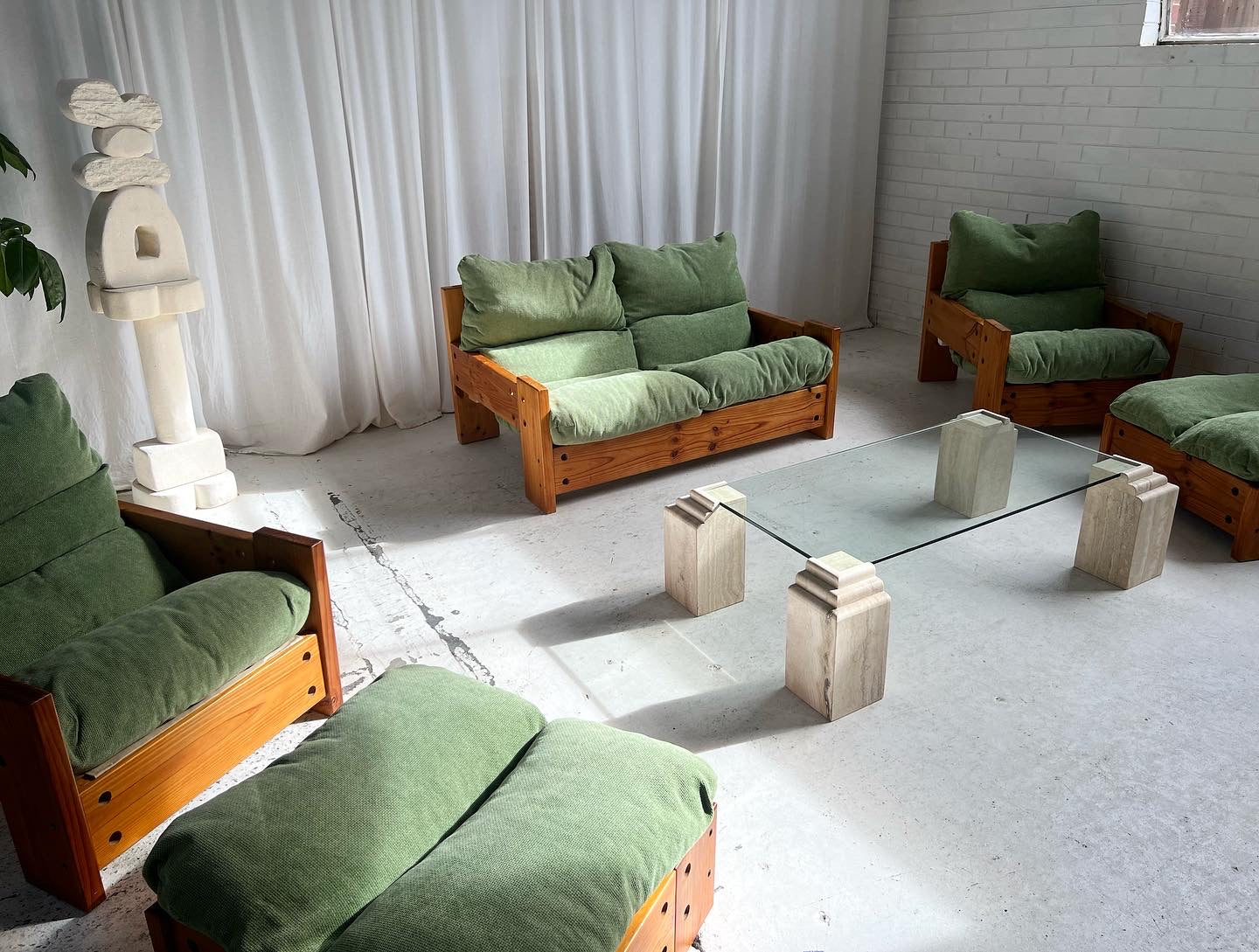 Vintage Glass & Travertine Coffee Table