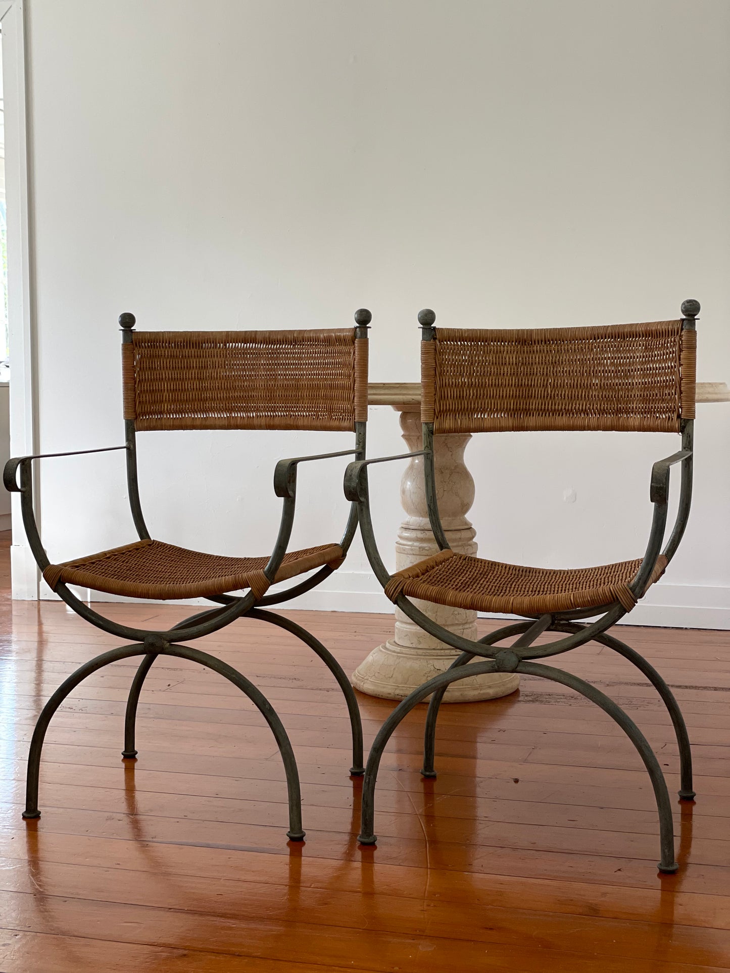 Vintage Iron And Cane Dining Chairs - Six Available