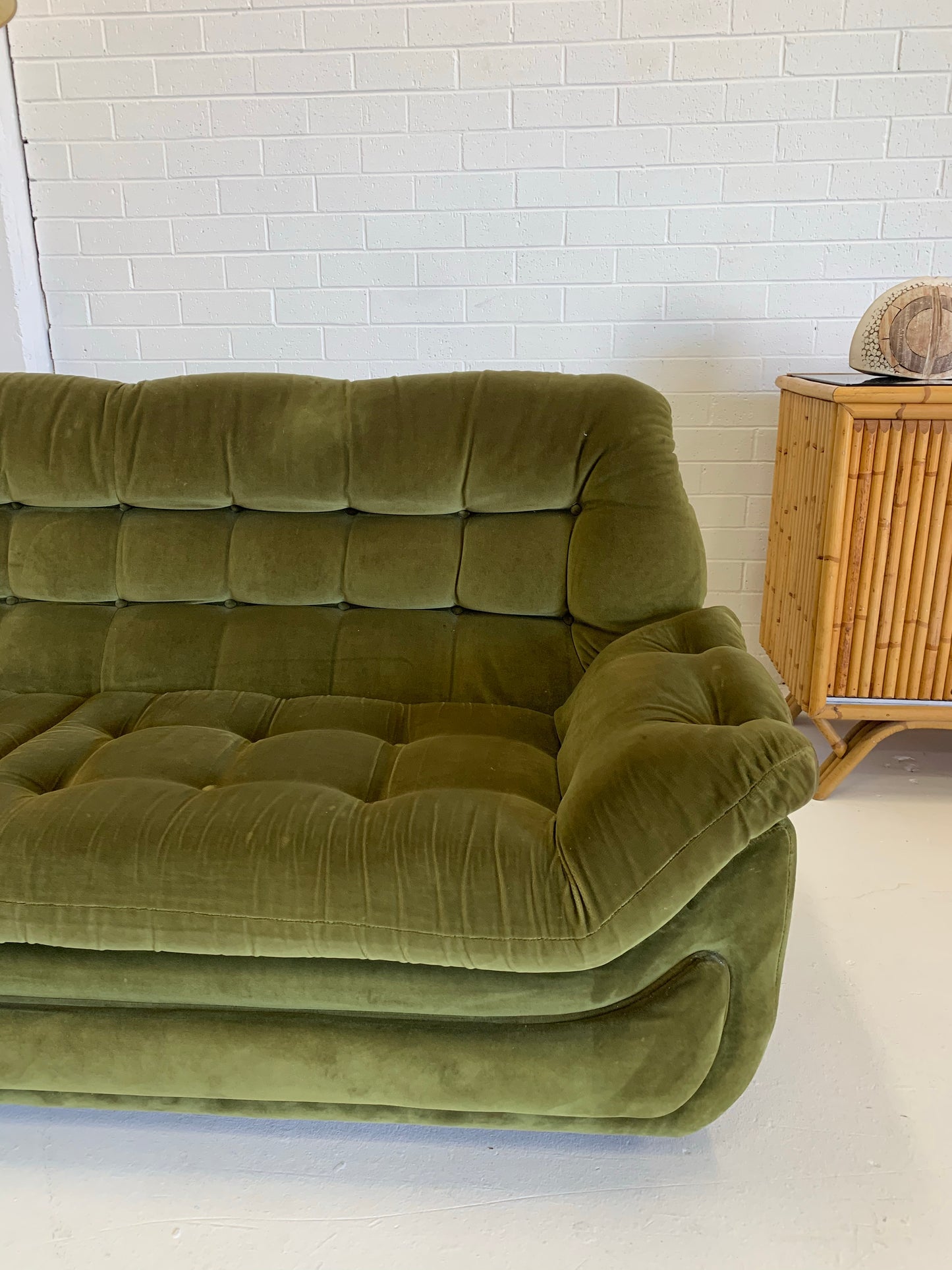 Vintage Green Velvet Sofa