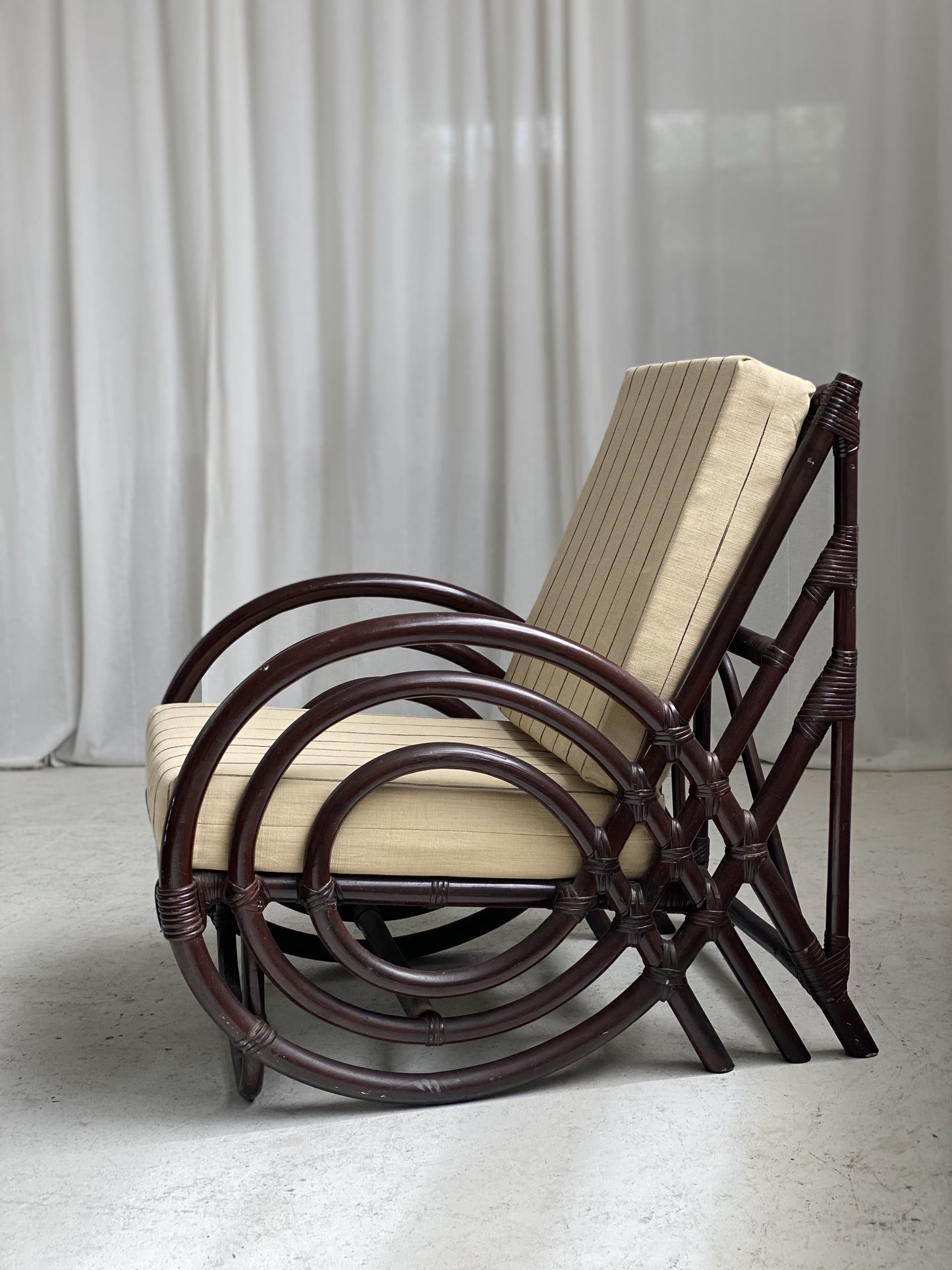Vintage Dark Bamboo Armchair - Coffee Stripe