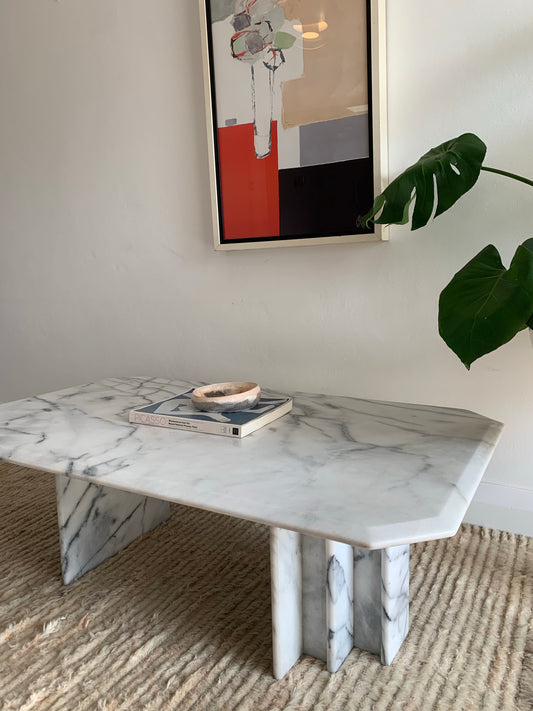 Vintage Carrara Marble Coffee Table with Sculptural Base