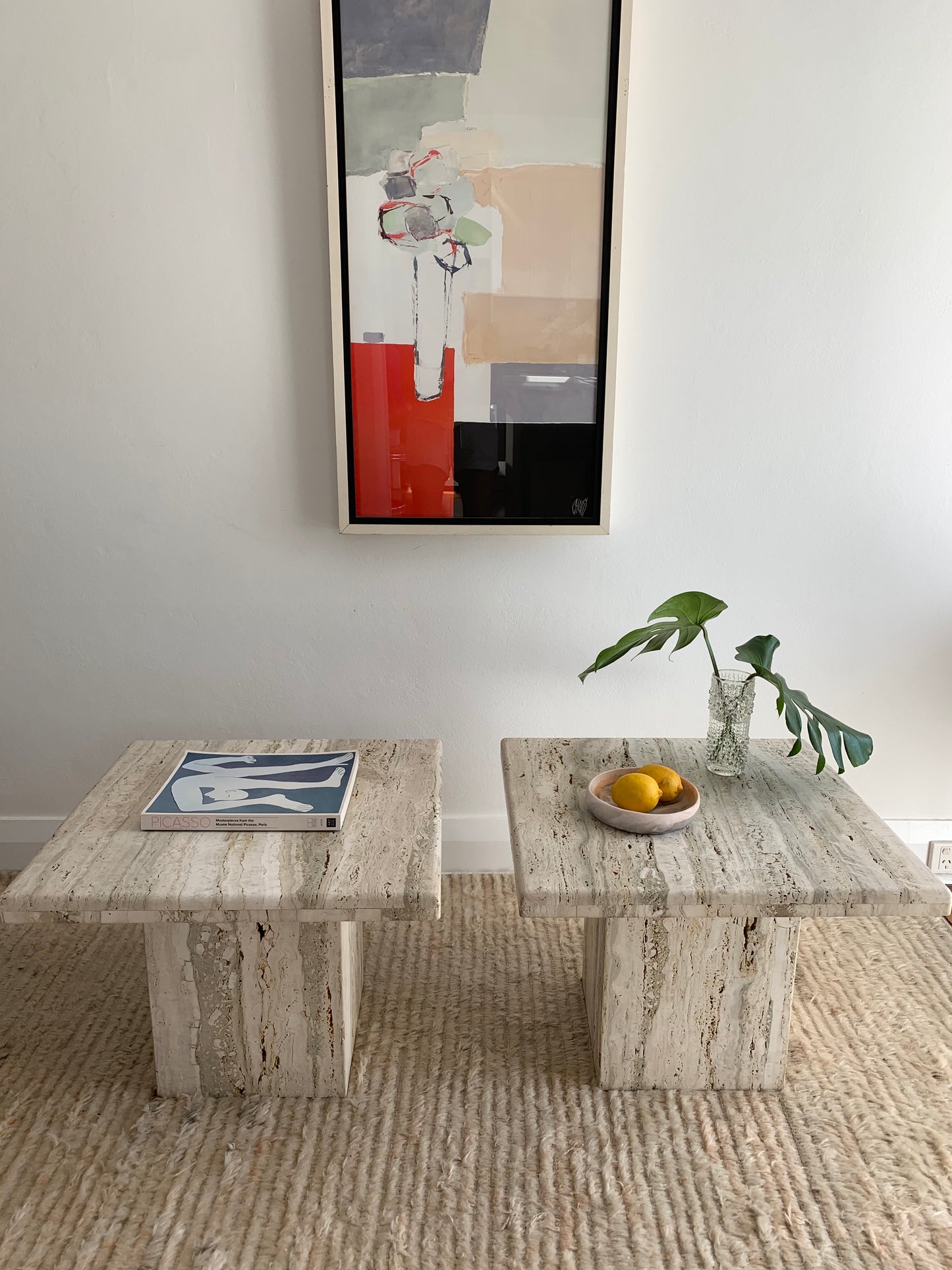 Vintage Unfilled Travertine Side Tables